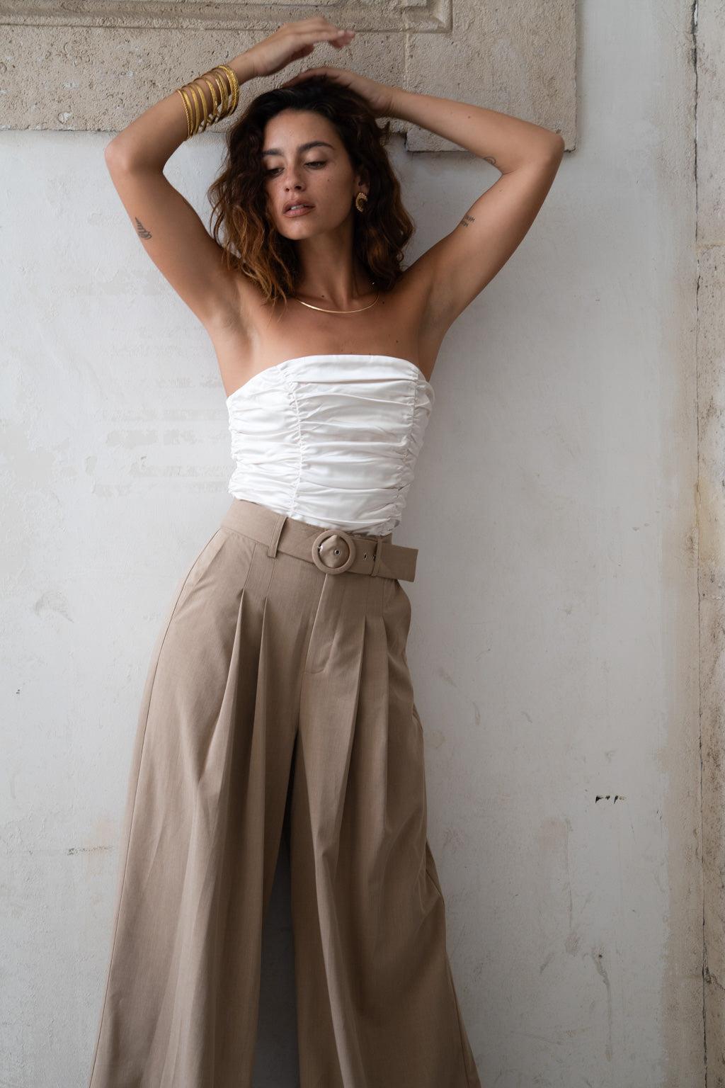 Savina Ivory Strapless Ruched Satin Top Product Image