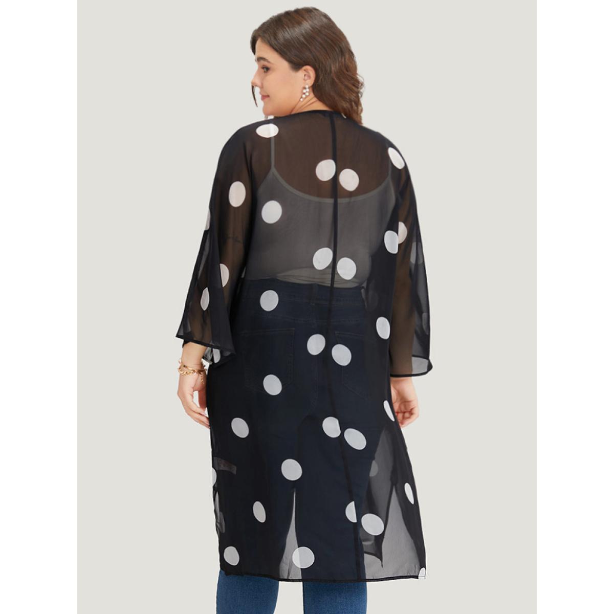 Plus Size Polka Dot Mesh Drape Open Front Kimono Women Black Casual Drape Loose Dailywear Kimonos BloomChic 26/4X Product Image