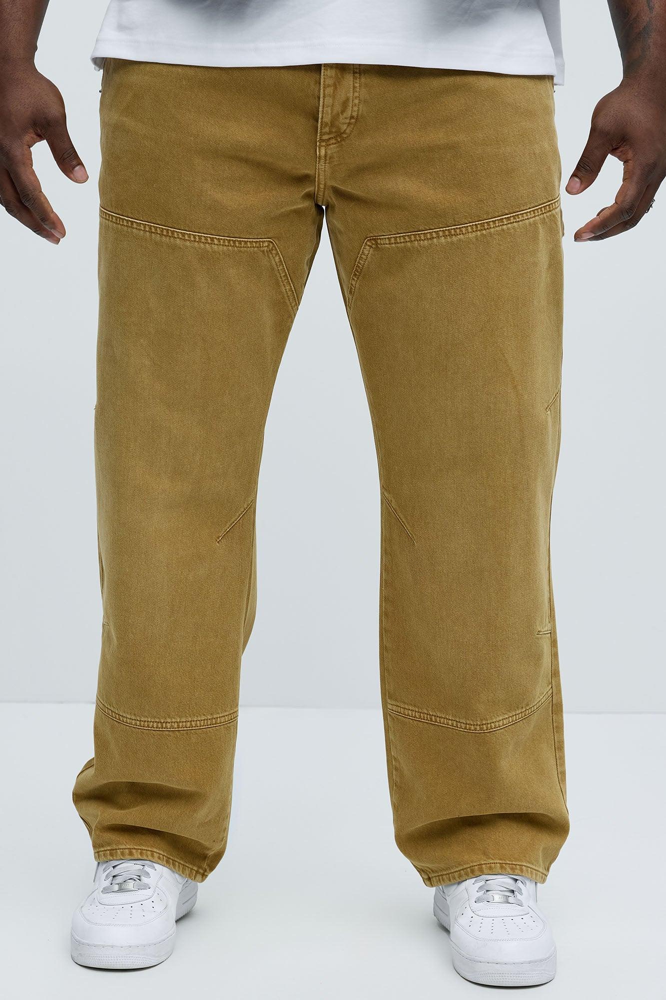 Washed Straight Leg Carpenter Jeans - Khaki Product Image