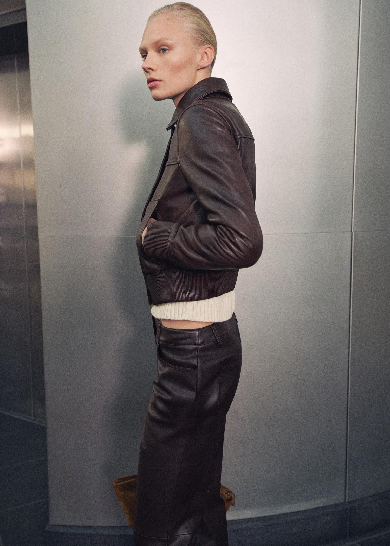 Leather bomber jacket - Women | MANGO USA Product Image