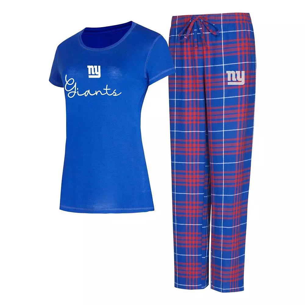 Women's Concepts Sport New York Giants Vector T-Shirt & Flannel Pants Sleep Set, Size: Large, Blue Product Image