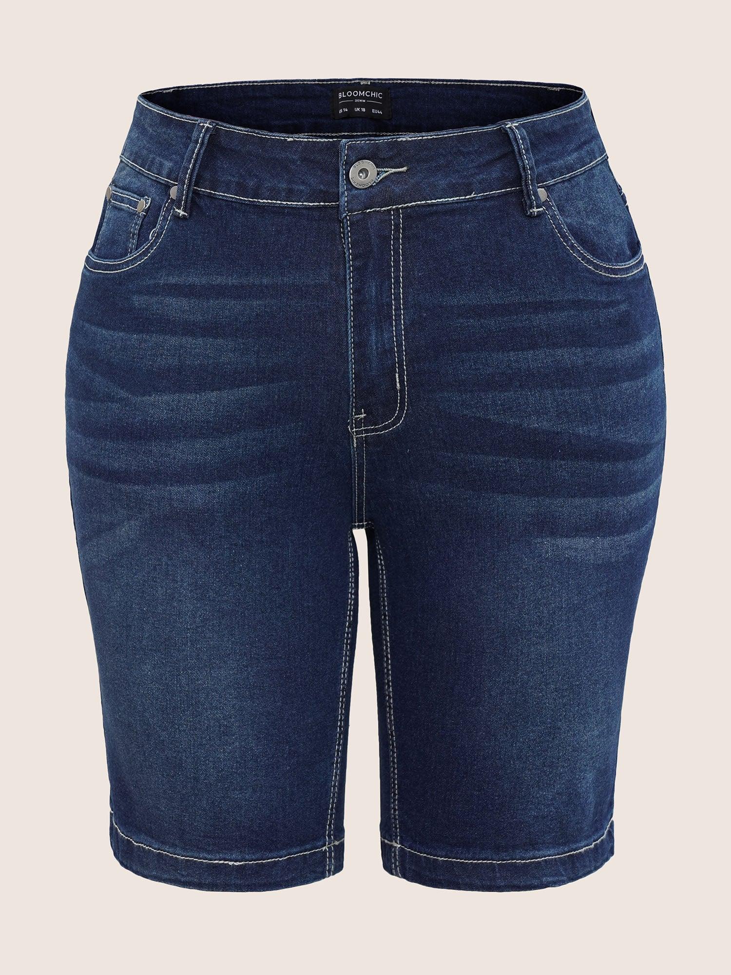 Very Stretchy High Rise Dark Wash Denim Shorts Female Product Image