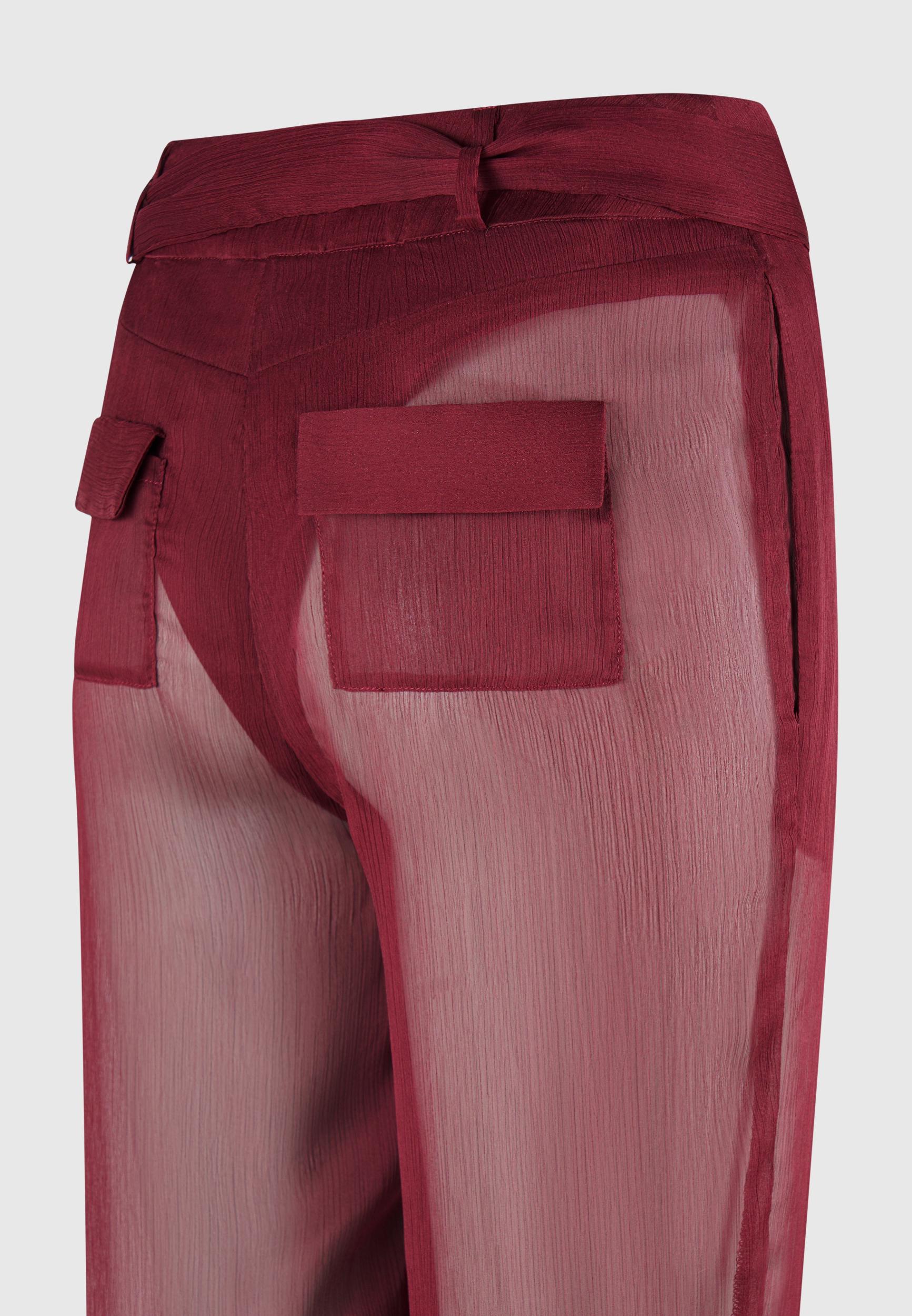 Sheer Belted Trousers - Wine Red Female Product Image
