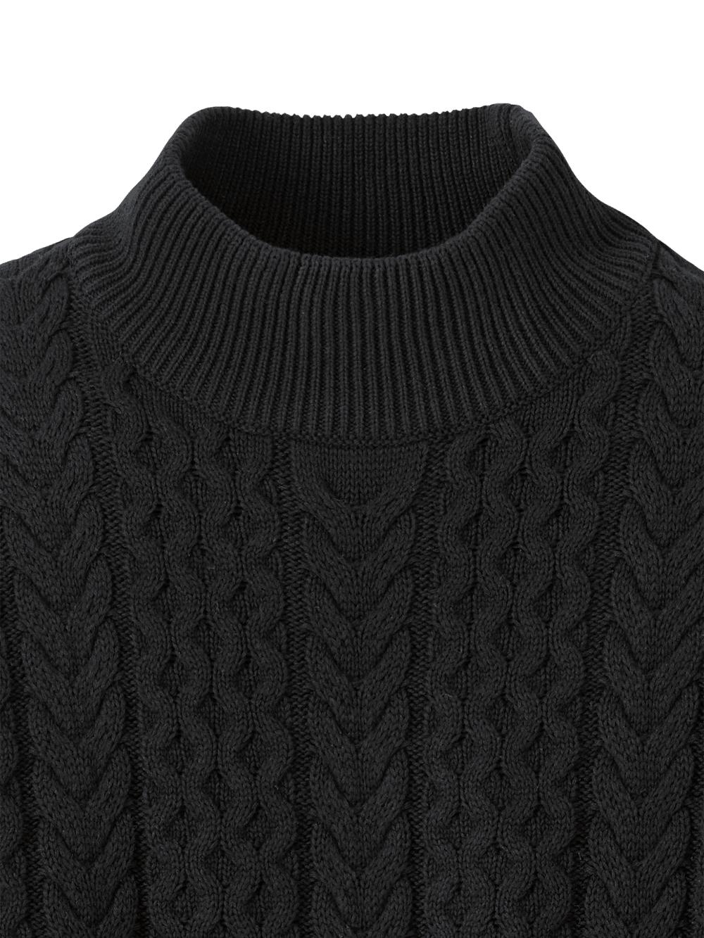 Cotton Cable Mock Neck Sweater - Black Product Image