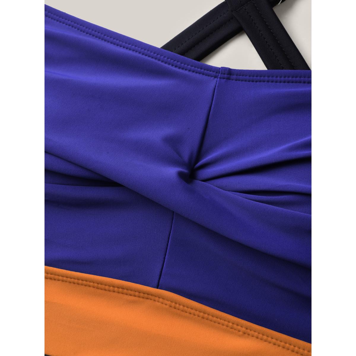 Plus Size Twisted Front Color Contrast One-Piece Swimsuit Women's Swimwear DarkBlue Beach Curve Bathing Suits High stretch One Pieces BloomChic 30/6X Product Image