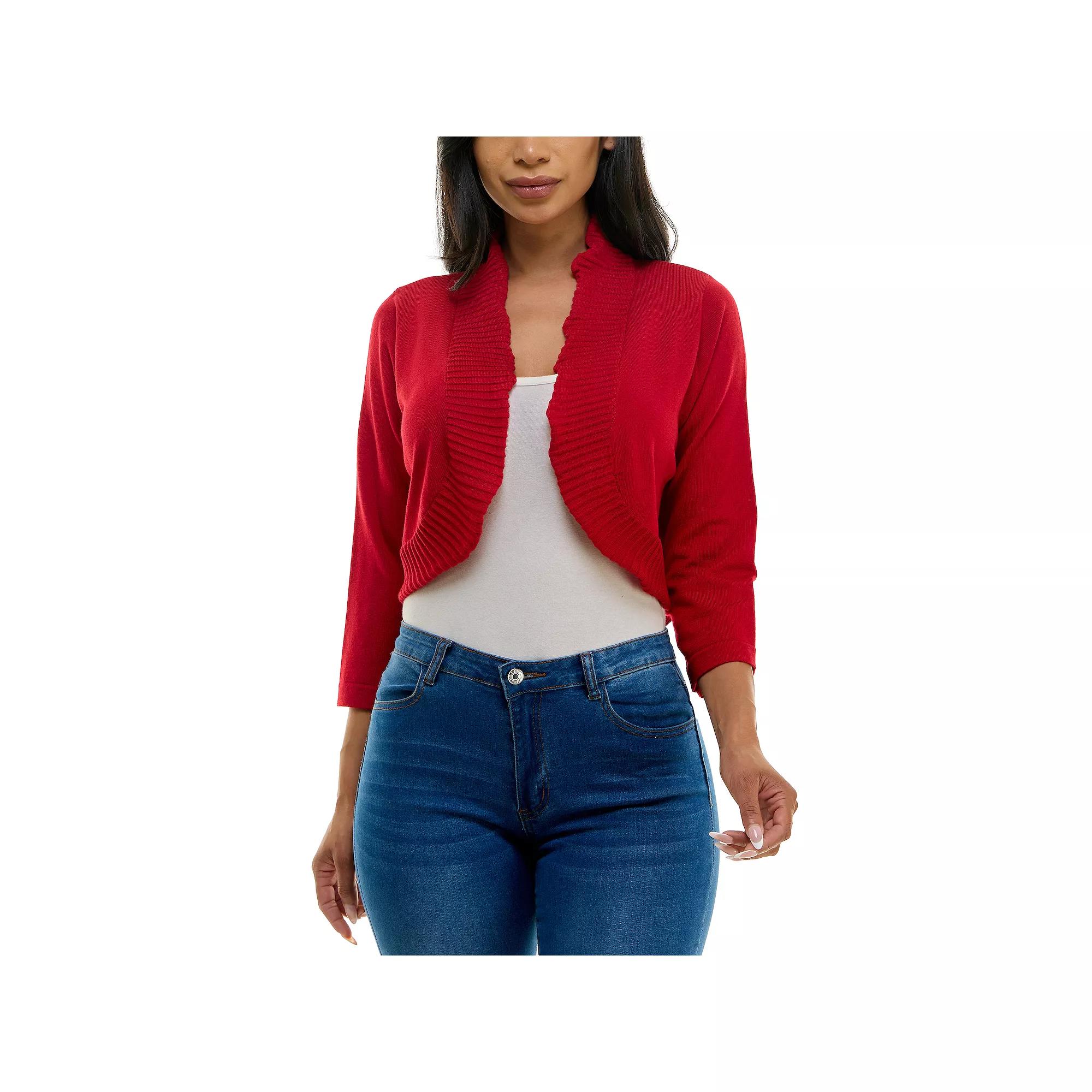 Women's Nina Leonard Curved Pleated Ruffle Bolero, Size: Large, Nina Red Product Image