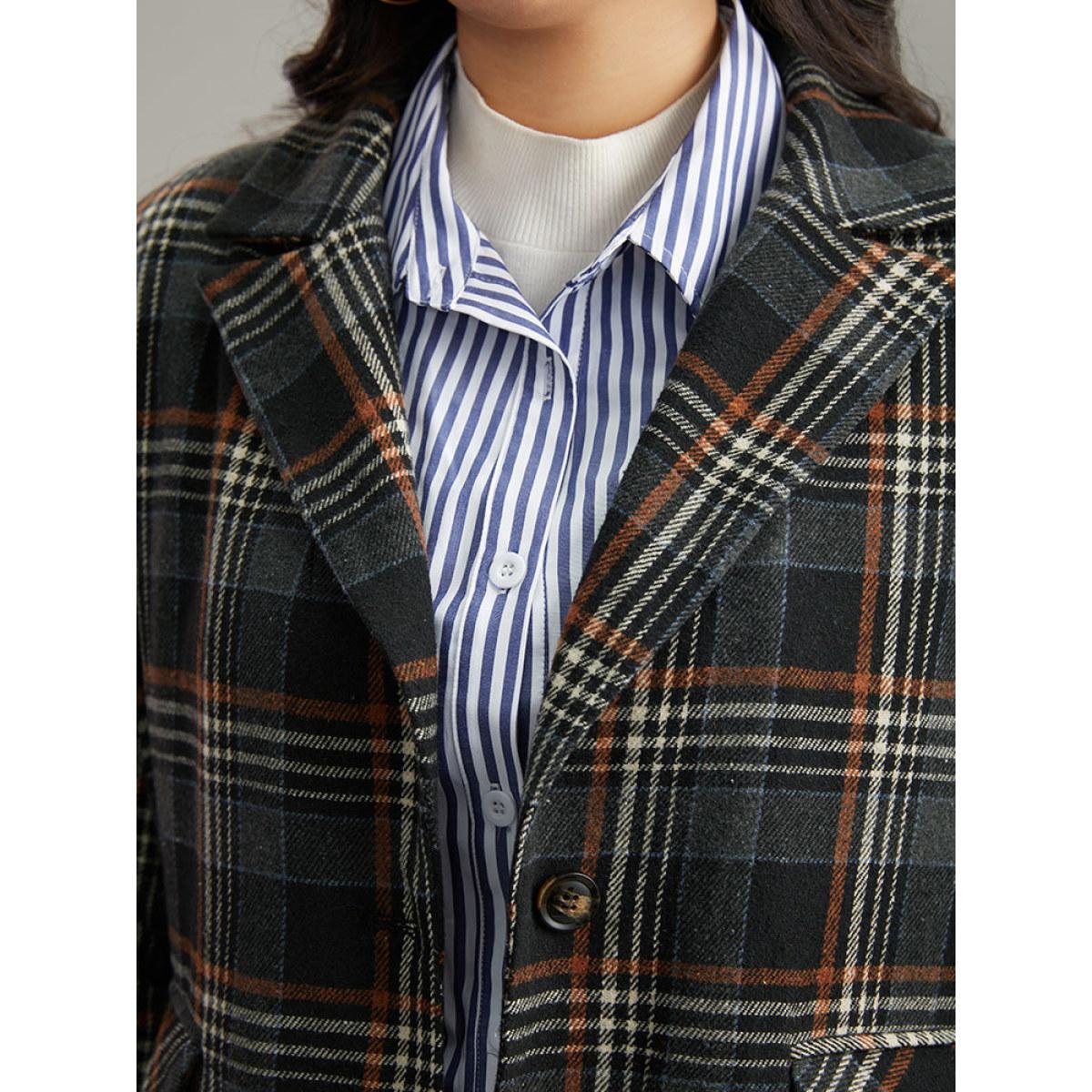 Plus Size Plaid Contrast Pocket Button Up Blazer Women Black Casual Contrast Ladies Dailywear Winter Coats BloomChic 18-20/2X Product Image