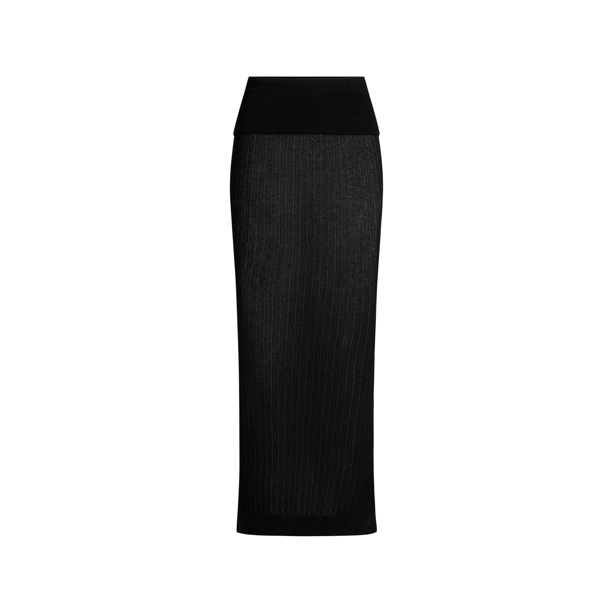 SHEER KNIT FOLDOVER LONG SKIRT | ONYX Product Image