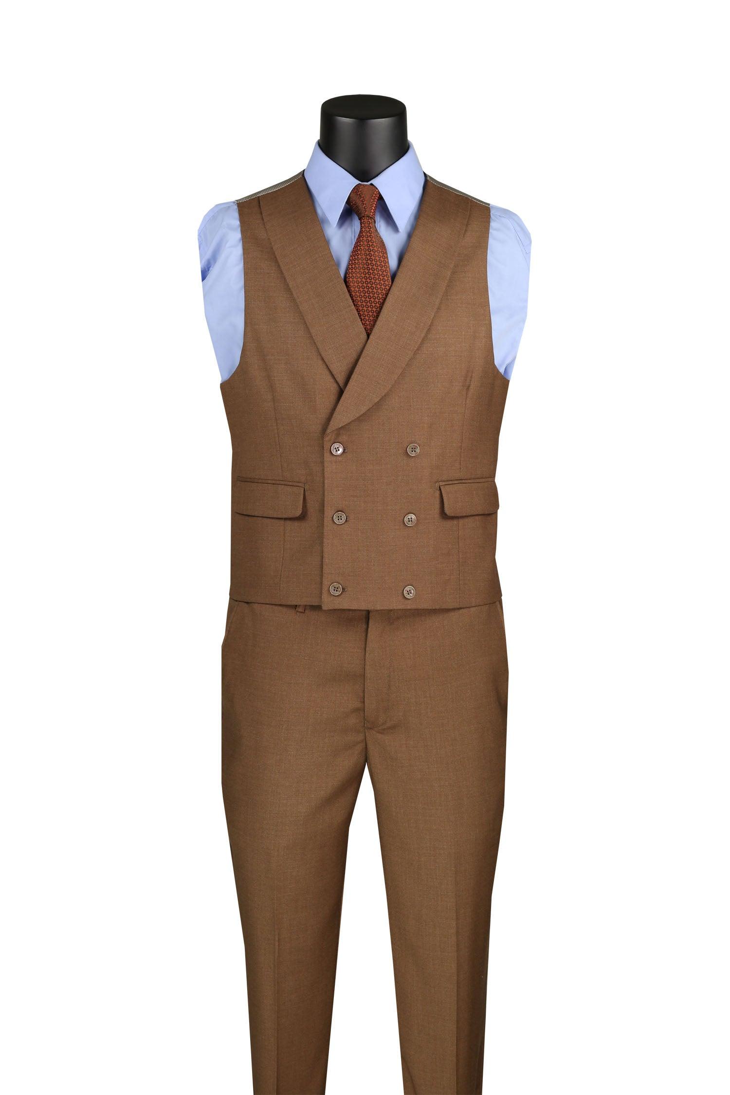Light Brown Modern Fit 3 Piece Suit with Vest and Adjustable Waistband Pants Product Image