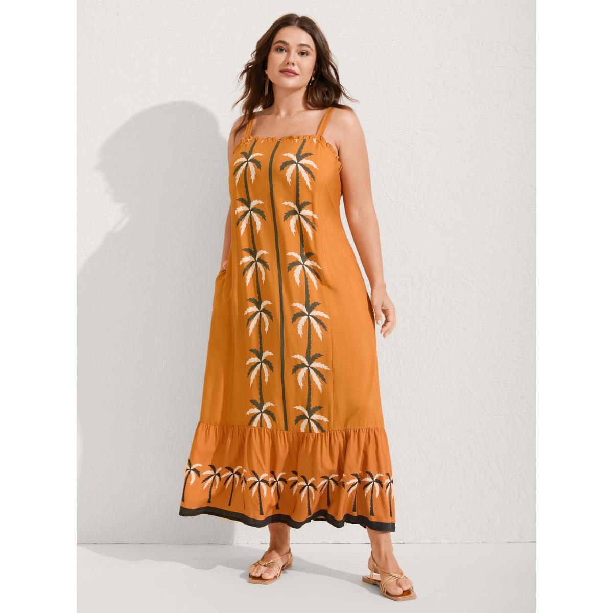 Plus Size Everything Tropical A-Line Cami Midi Dress OrangeRed Women Non Sleeveless Curvy BloomChic 22-24/3X Product Image