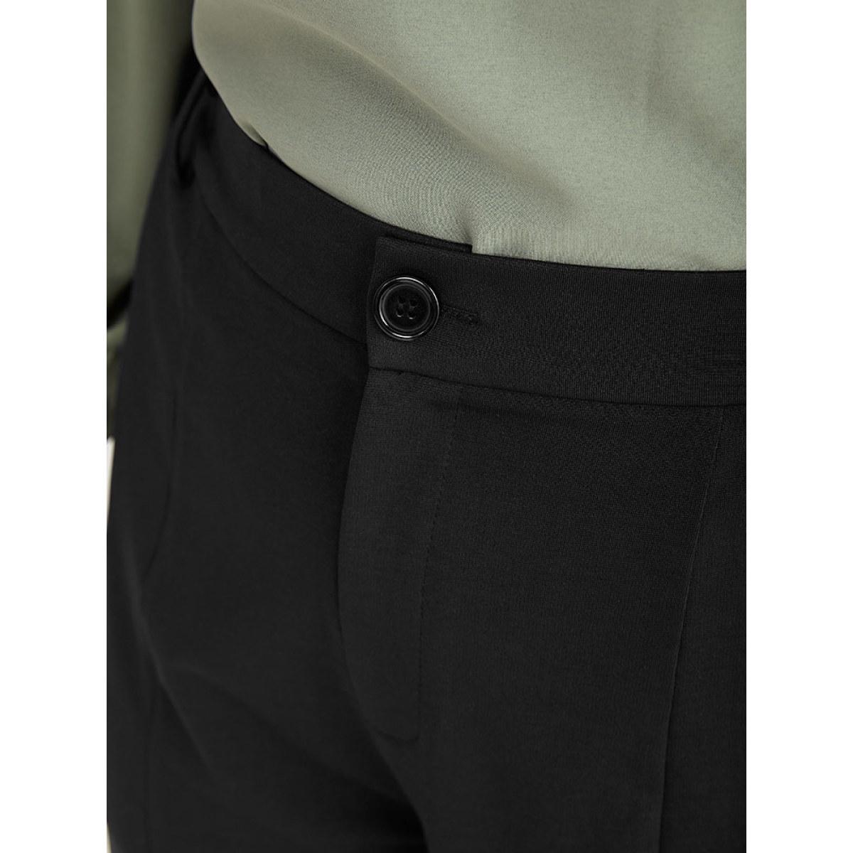 Plus Size Plain Split Front Pleated Pants Women Black At the Office Straight Leg High Rise Office Pants BloomChic 22-24/3X Product Image