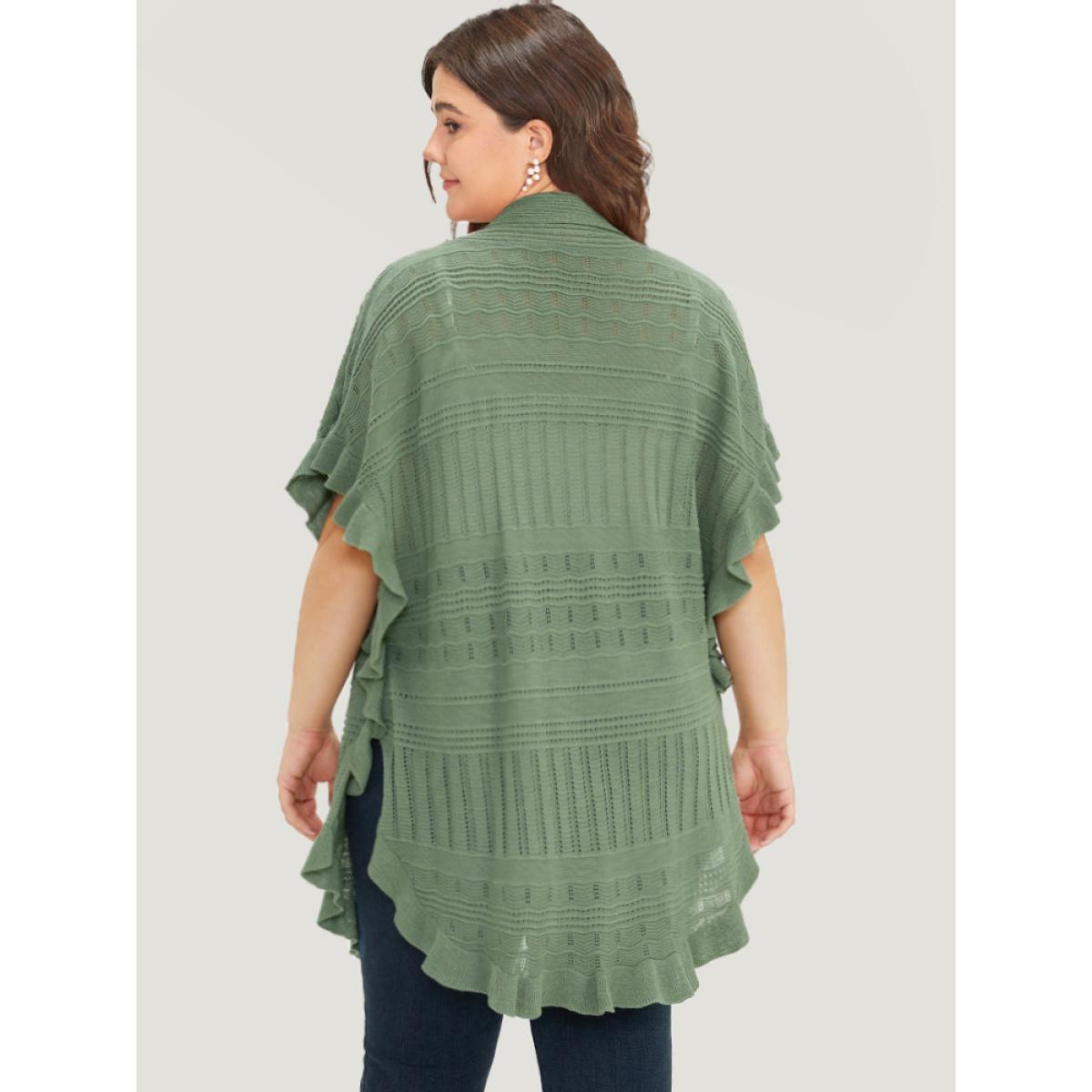 Plus Size Anti-Pilling Plain Ruffles Split Hem Dolman Sleeve Cardigan Green Women Casual Loose Short sleeve Everyday Cardigans BloomChic 30/6X Product Image