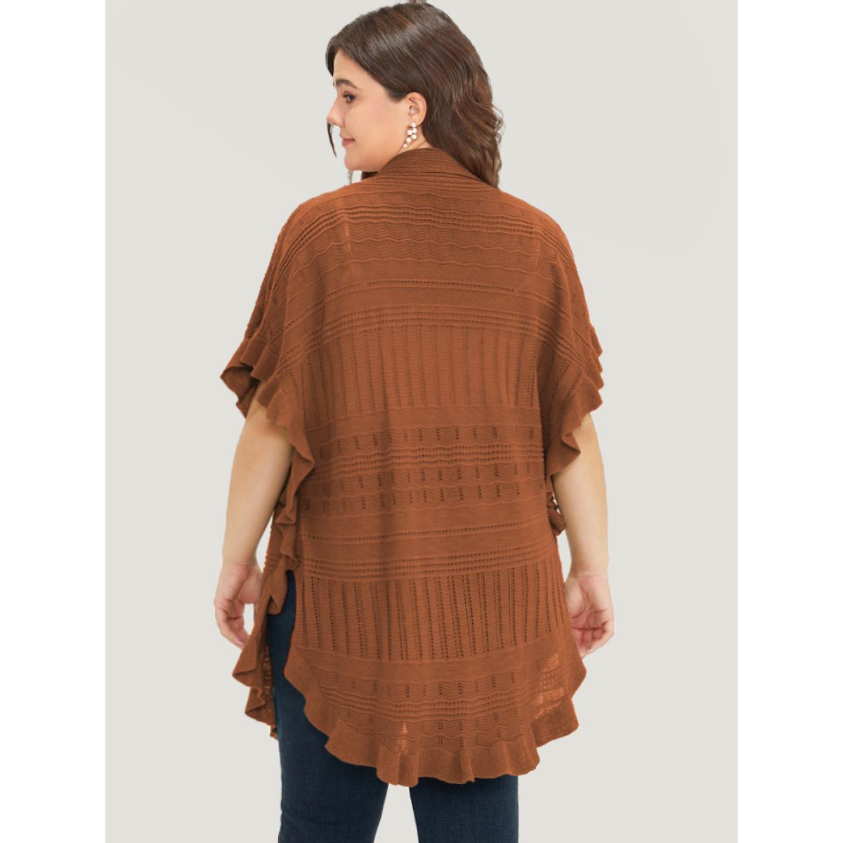 Plus Size Anti-Pilling Plain Ruffles Split Hem Dolman Sleeve Cardigan Rust Women Casual Loose Short sleeve Everyday Cardigans BloomChic 30/6X Product Image