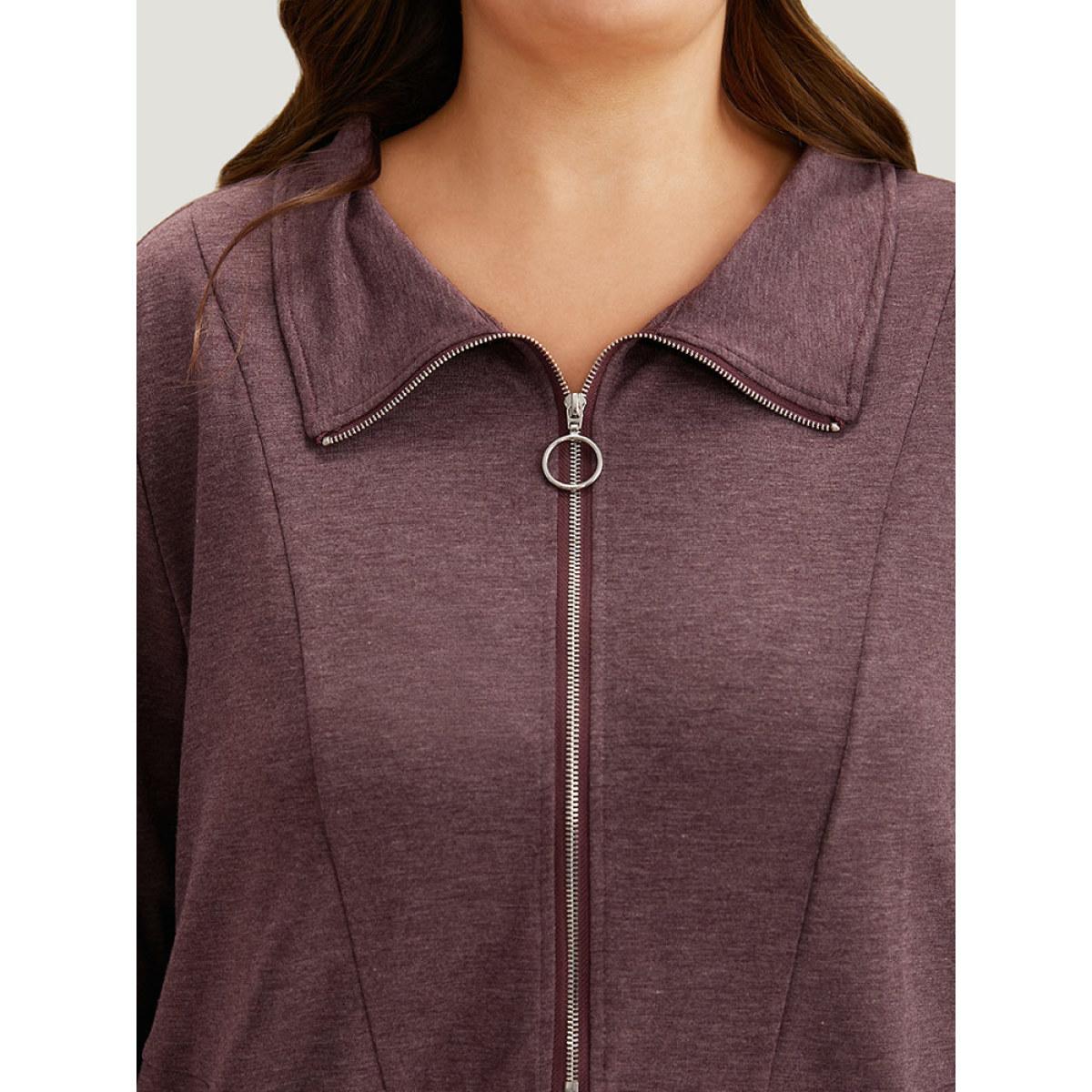 Plus Size Plain O Ring Half Zip Sweatshirt Women Eggplant Casual Plain Lapel Collar Dailywear Sweatshirts BloomChic 10/M Product Image