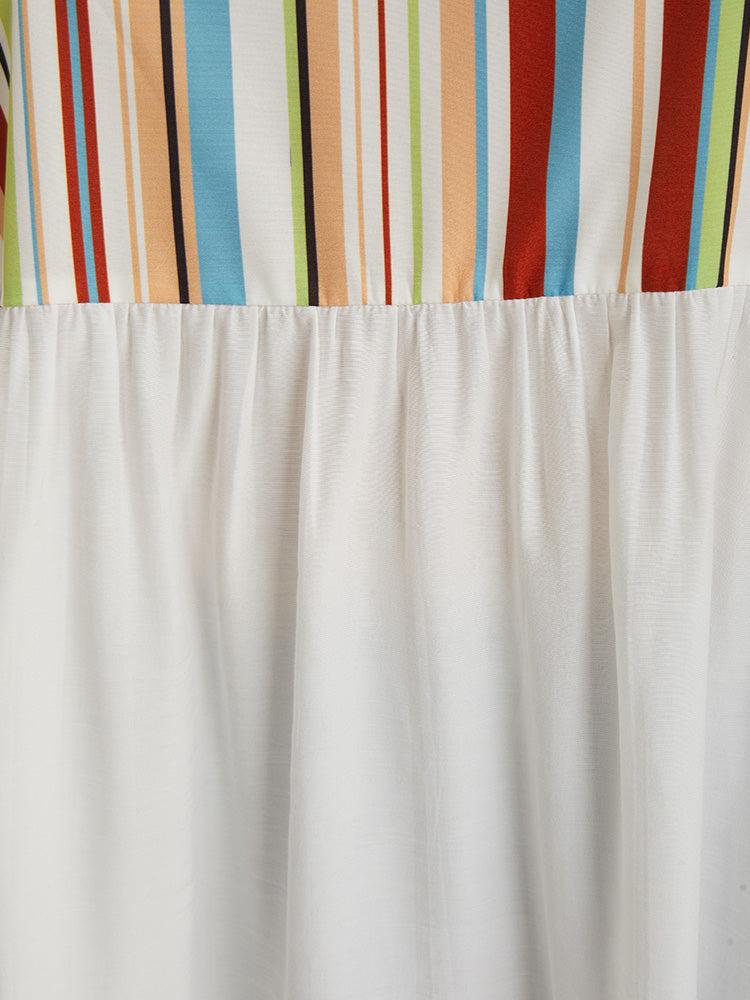 Rainbow Striped Patchwork Gathered Blouse Female Product Image