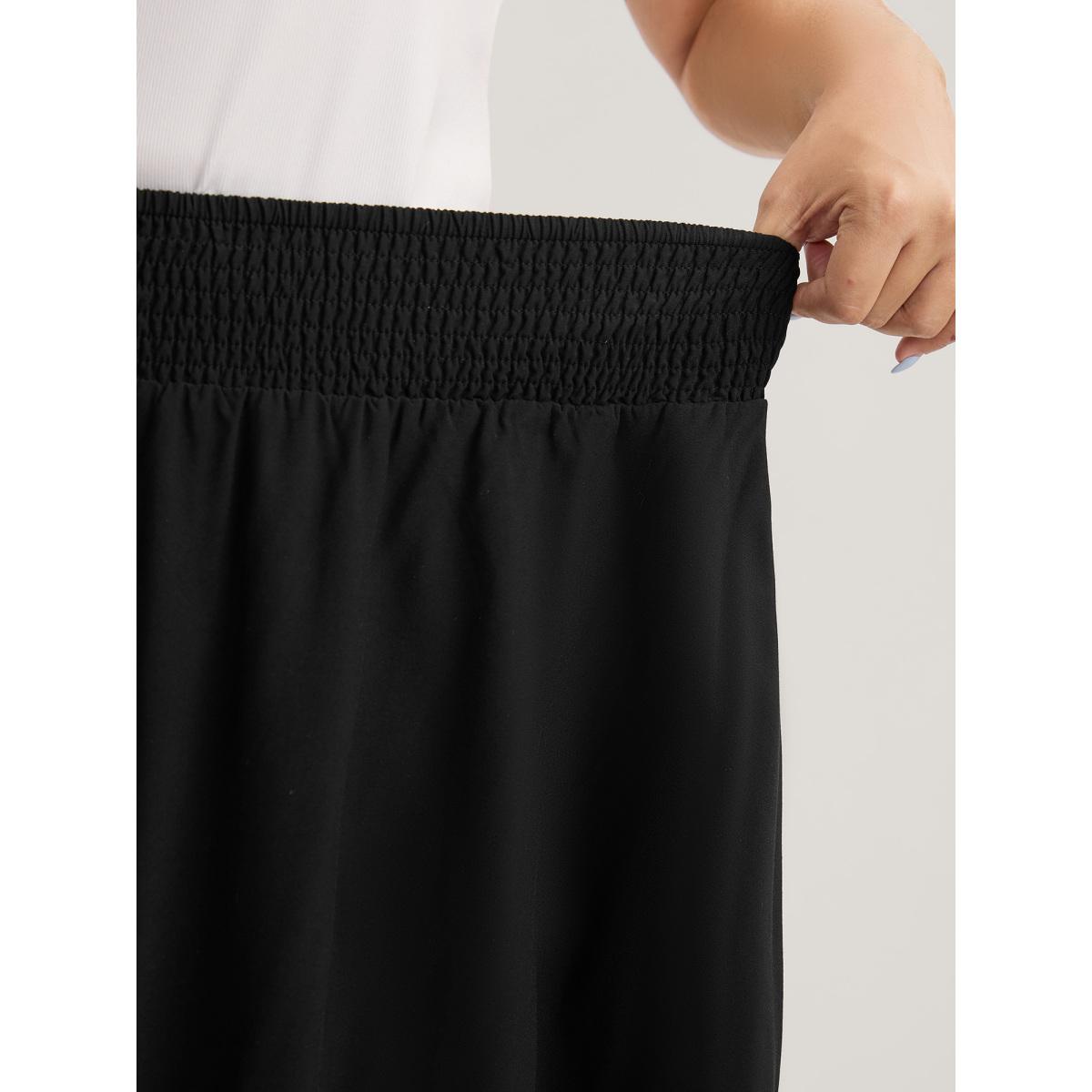 Plus Size Wide Shirred Waist Flared Maxi Skirt Women Black Casual Shirred No stretch Side seam pocket Everyday-Casual Skirts BloomChic 18-20/2X Product Image