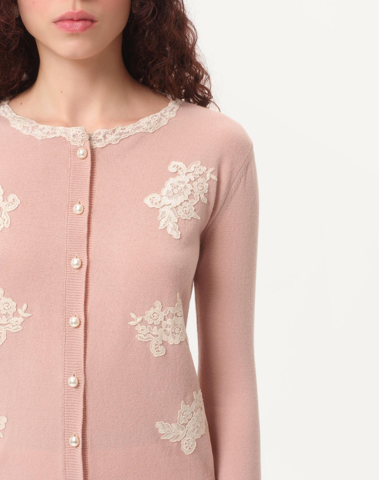 Embroidered Cardigan With Lace Inserts Product Image