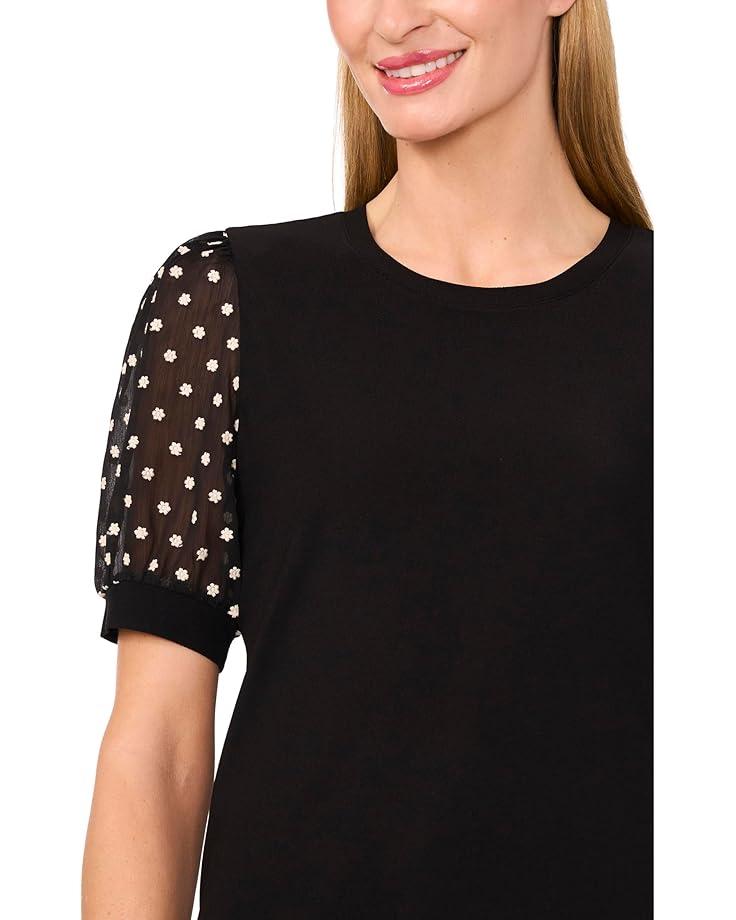 Knit V-Neck Combo Pearl Sleeve Top Product Image