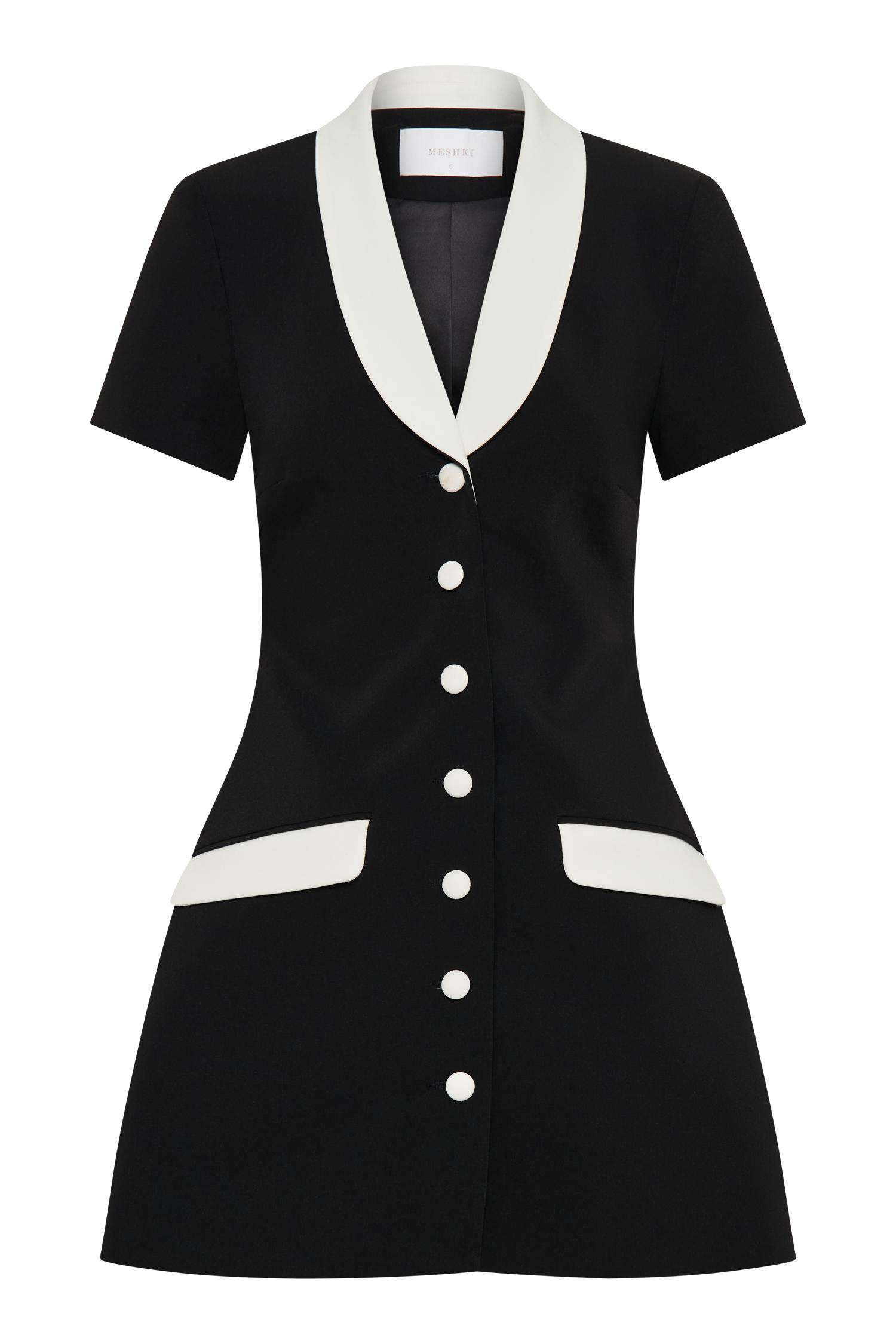 Paolina Collared Contrast Suiting Mini Dress - Black/White Product Image