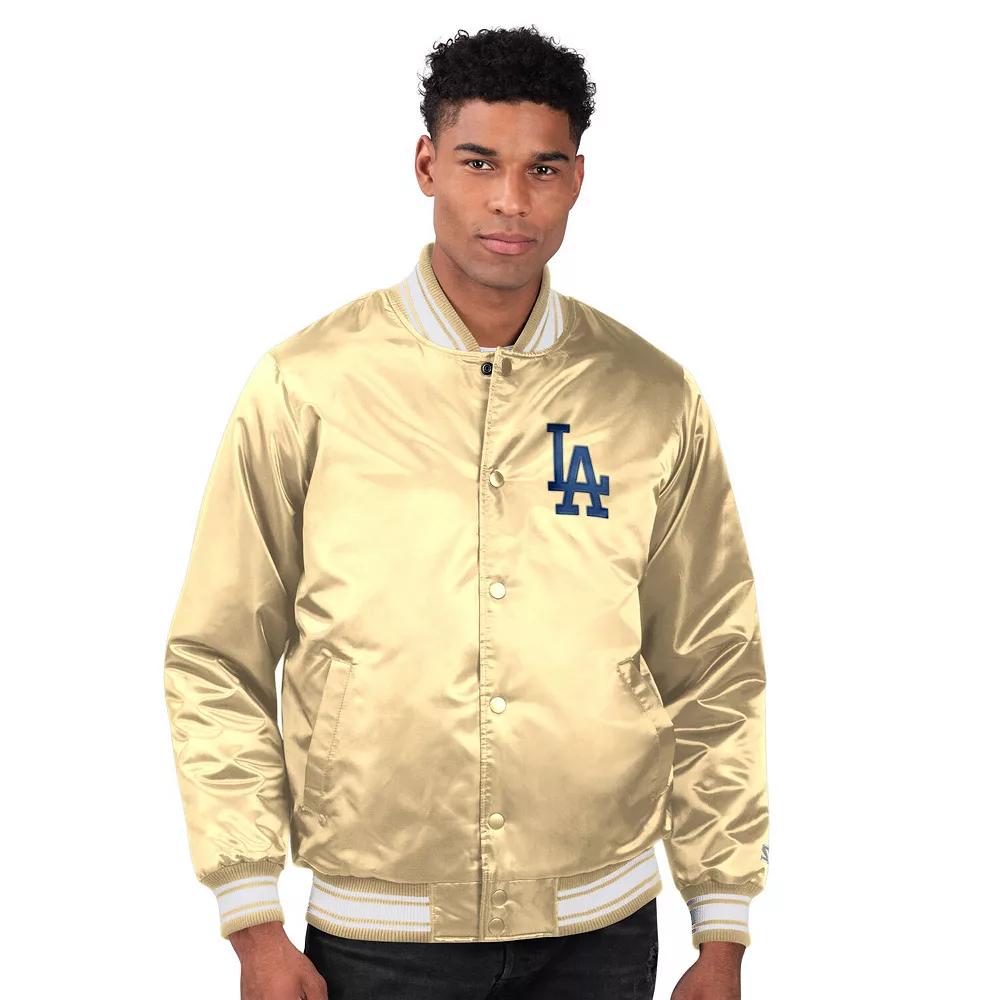 Men's Starter Tan Los Angeles Dodgers Locker Room Satin Full-Snap Varsity Jacket, Size: Medium, Team Product Image