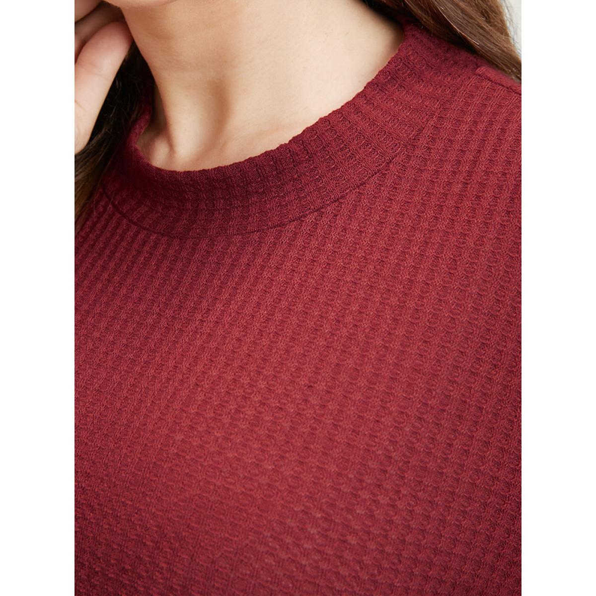 Plus Size Russet Solid Lantern Sleeve Ruffle Hem Textured Blouse Women Elegant Long Sleeve Round Neck Dailywear Blouses BloomChic 22-24/3X Product Image