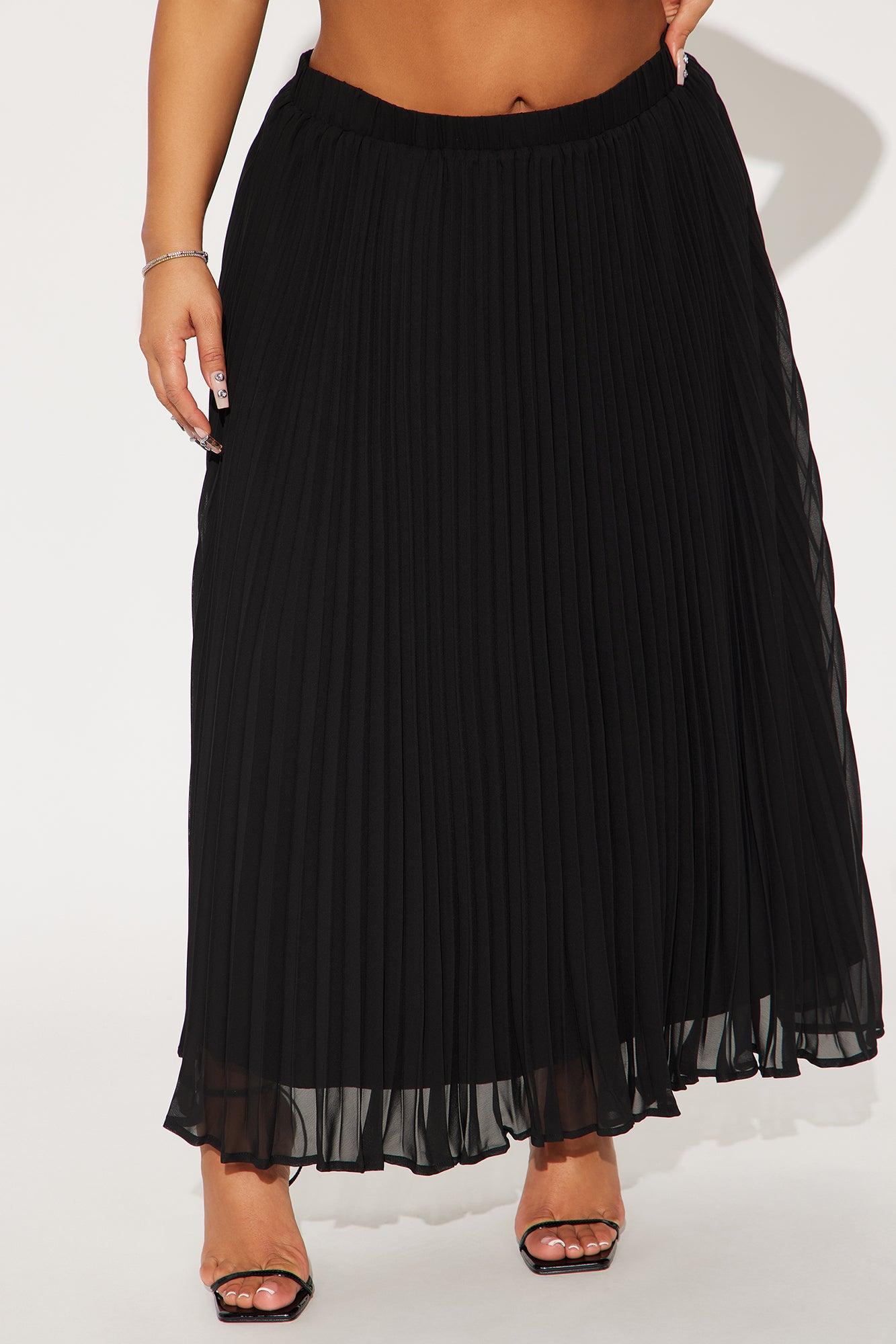 Press Reset Pleated Chiffon Midi Skirt - Black Product Image