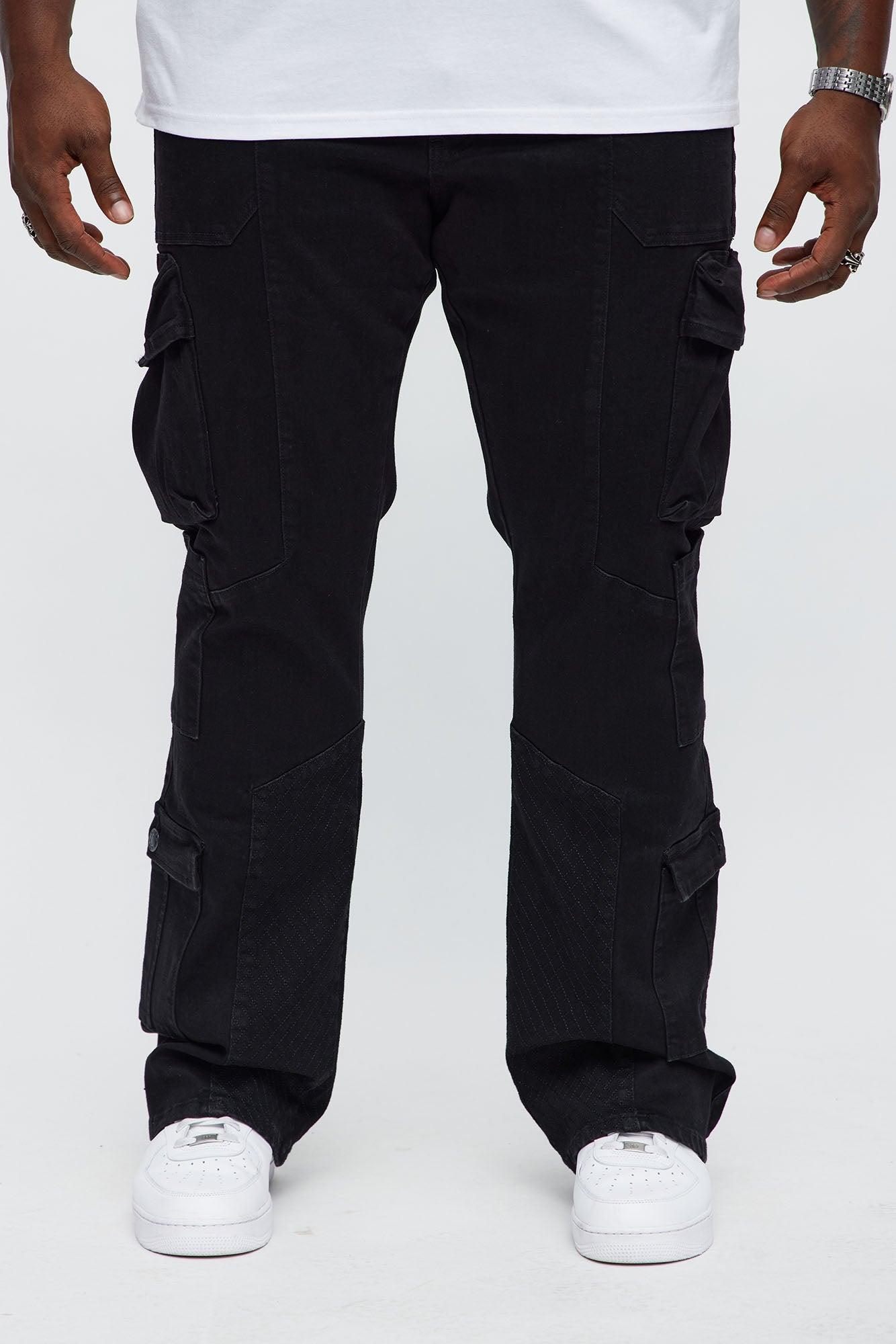Stacked Slim Flare Rebel Stitch Cargo Jeans - Black Male Product Image