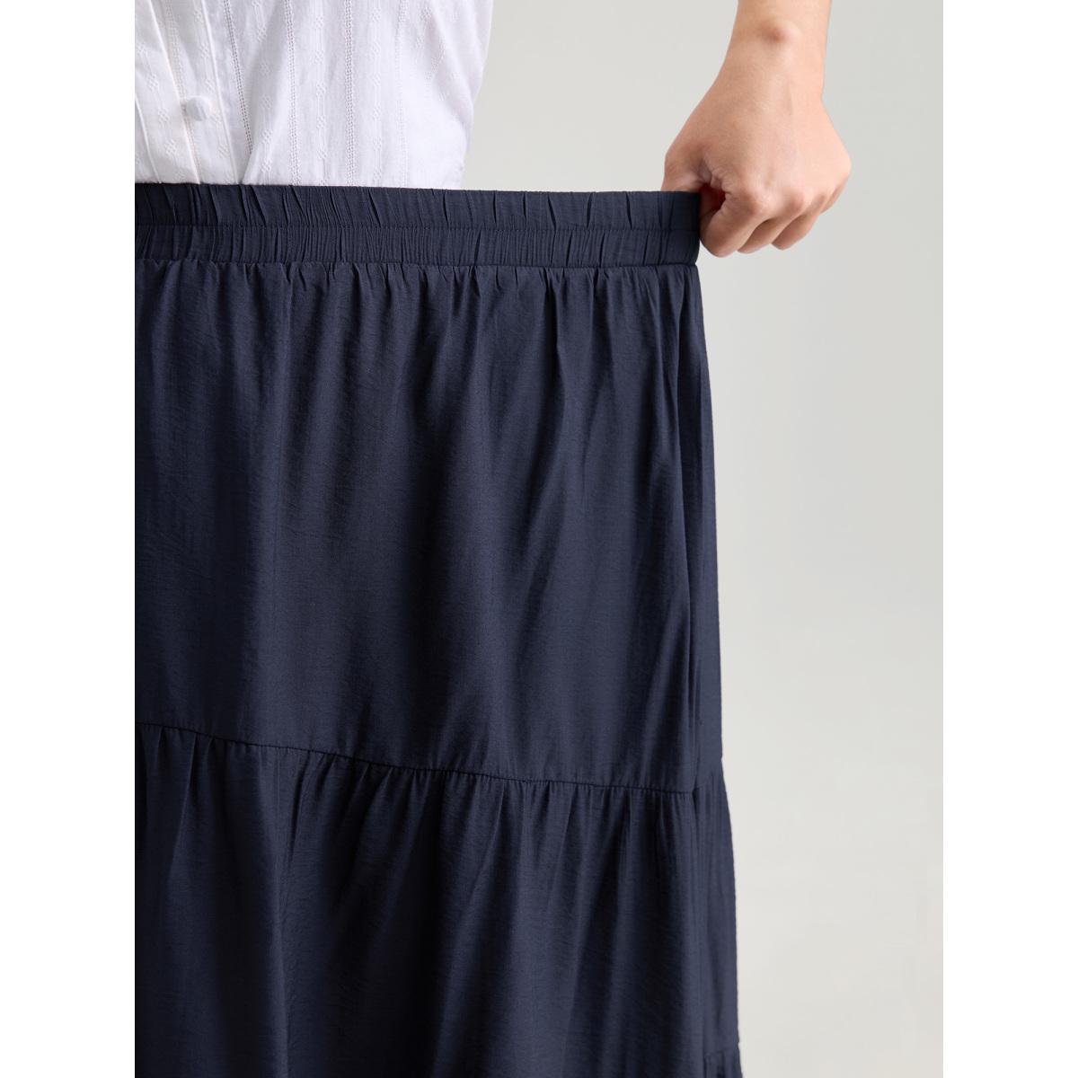 Plus Size Asymmetrical Tiered Slim-Fit Maxi Dress Women DarkBlue Timeless Gathered No stretch Side seam pocket Elegant Skirts BloomChic 26/4X Product Image