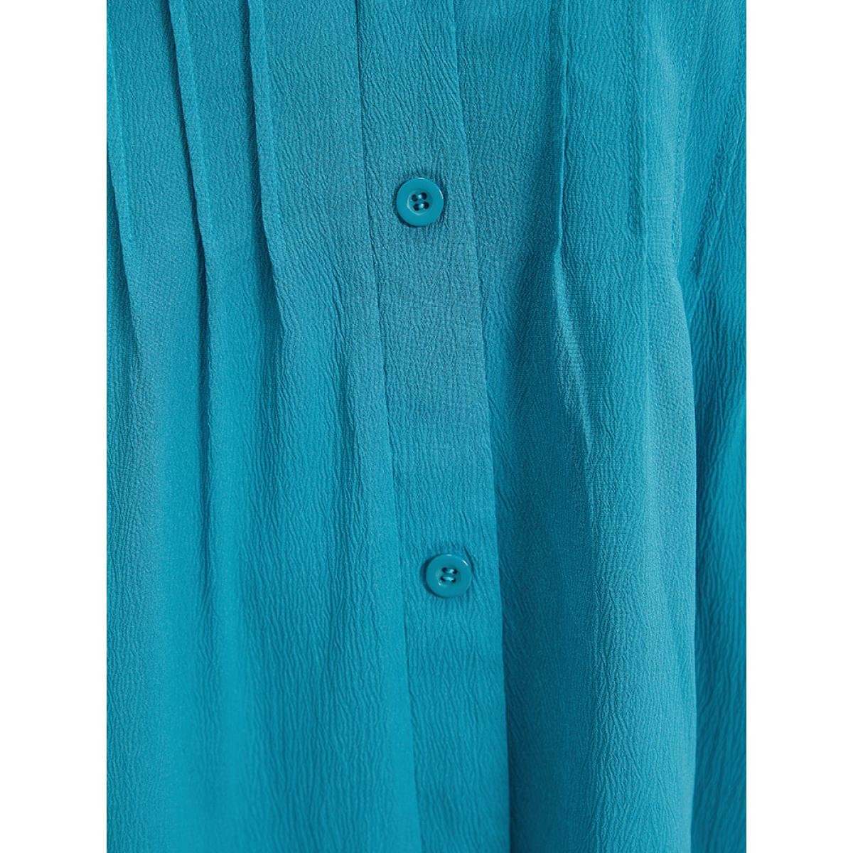 Plus Size Solid Plicated Detail Button Through Tank Dress Cerulean Women Vacation Button V-neck Sleeveless Curvy Knee Dress BloomChic 12/L Product Image