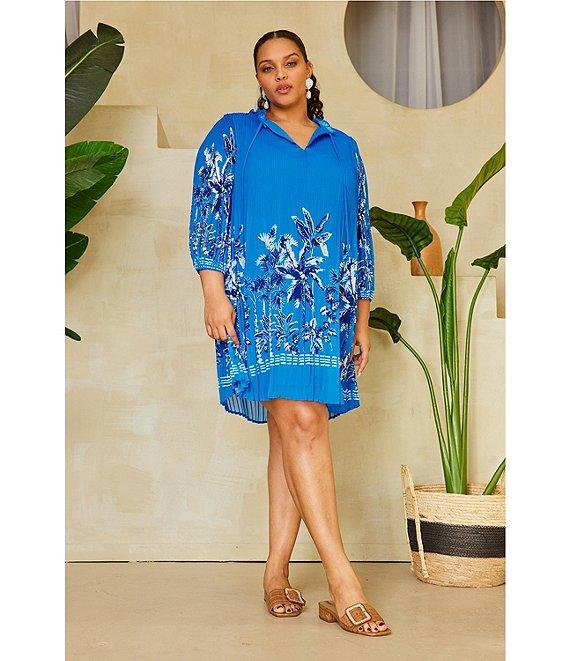 Skies Are Blue Plus Size Border Chiffon Mini Dress Product Image