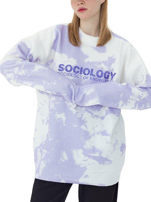 Tie Dye Letter Pattern Couple Sweater Product Image