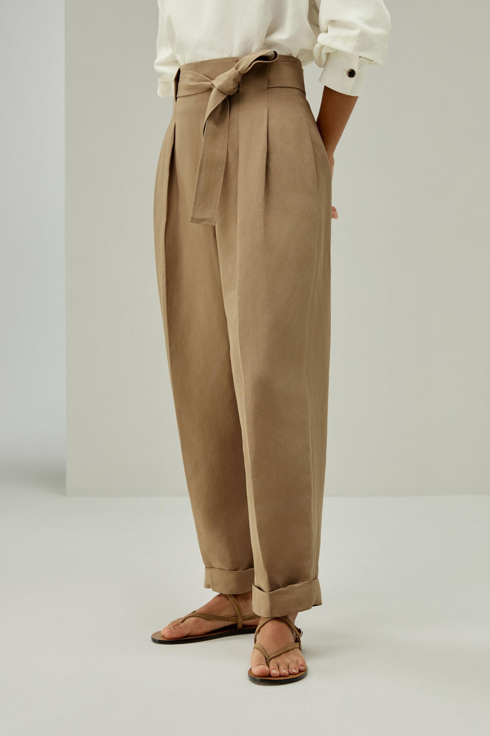Breathable Silk-Linen Blend Tapered Pants Product Image