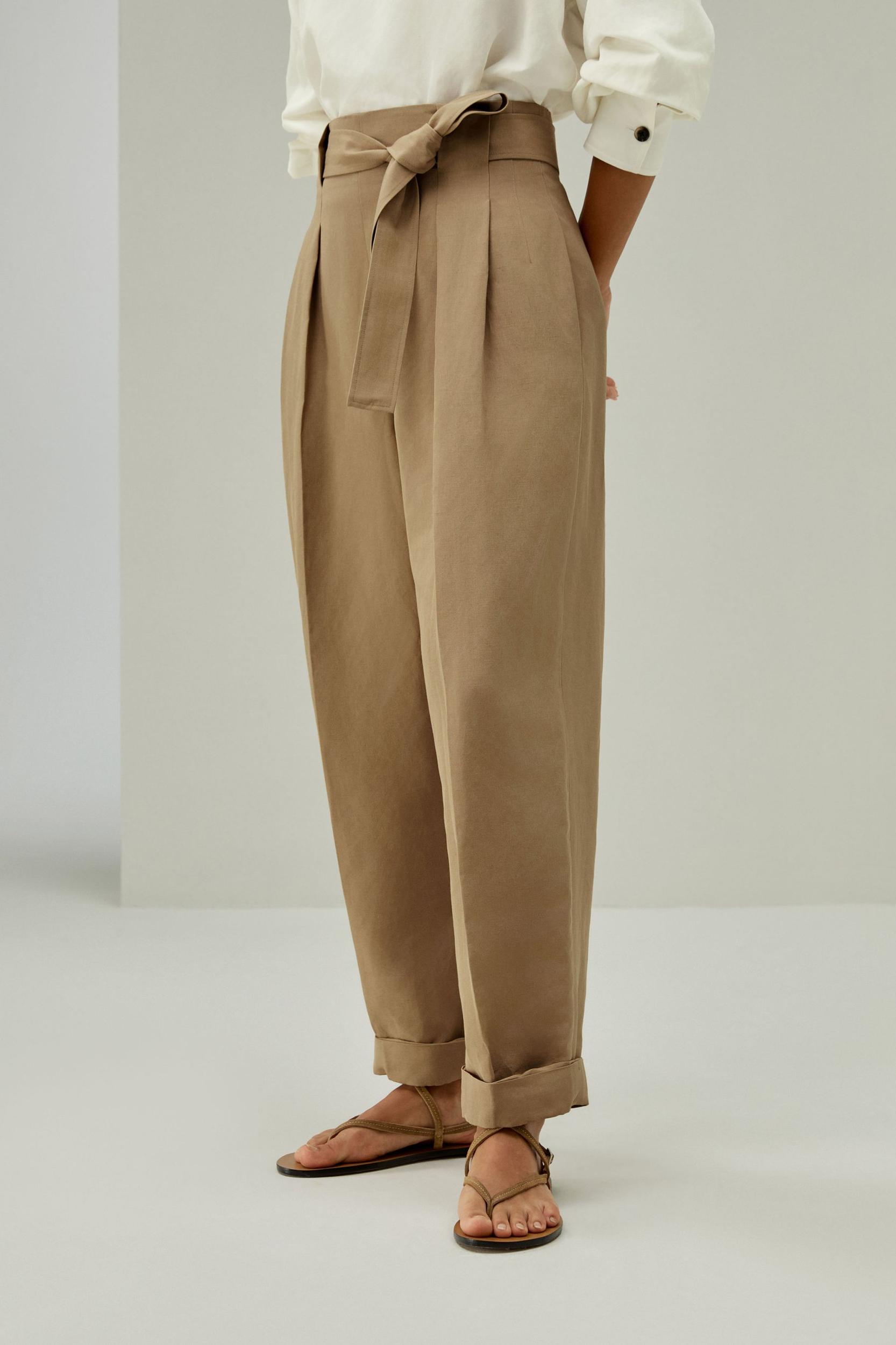 Breathable Silk-Linen Blend Tapered Pants Product Image