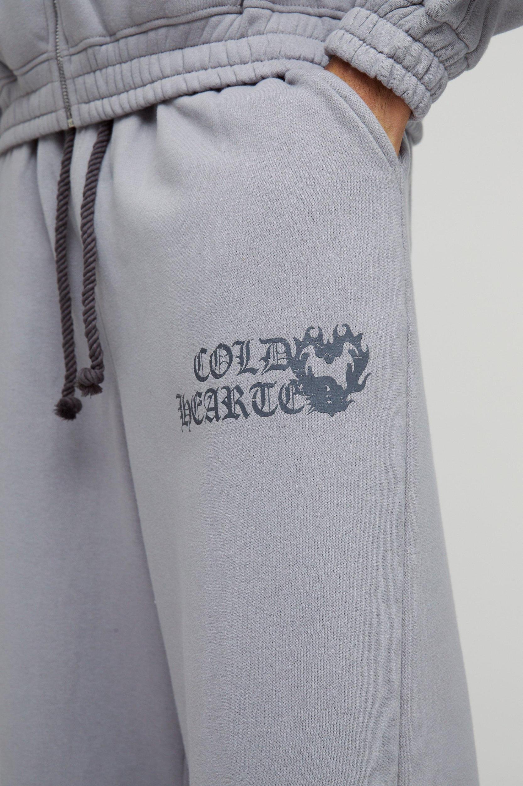 Extreme Wide Leg Heart Printed Double Waistband Sweatpants | boohooMAN USA Product Image