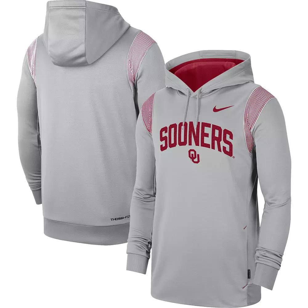 Men's Nike Gray Oklahoma Sooners 2022 Game Day Sideline Performance Pullover Hoodie, Size: Large, Grey Product Image