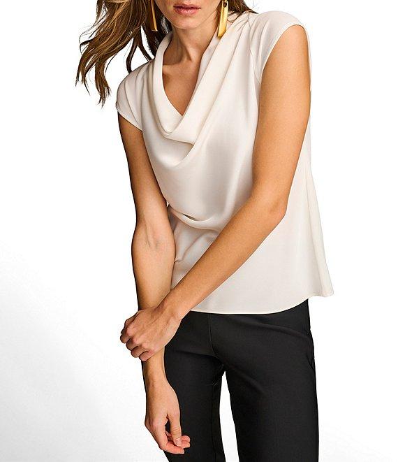 Donna Karan Knit Cowl Neck Short Sleeve Blouse Product Image