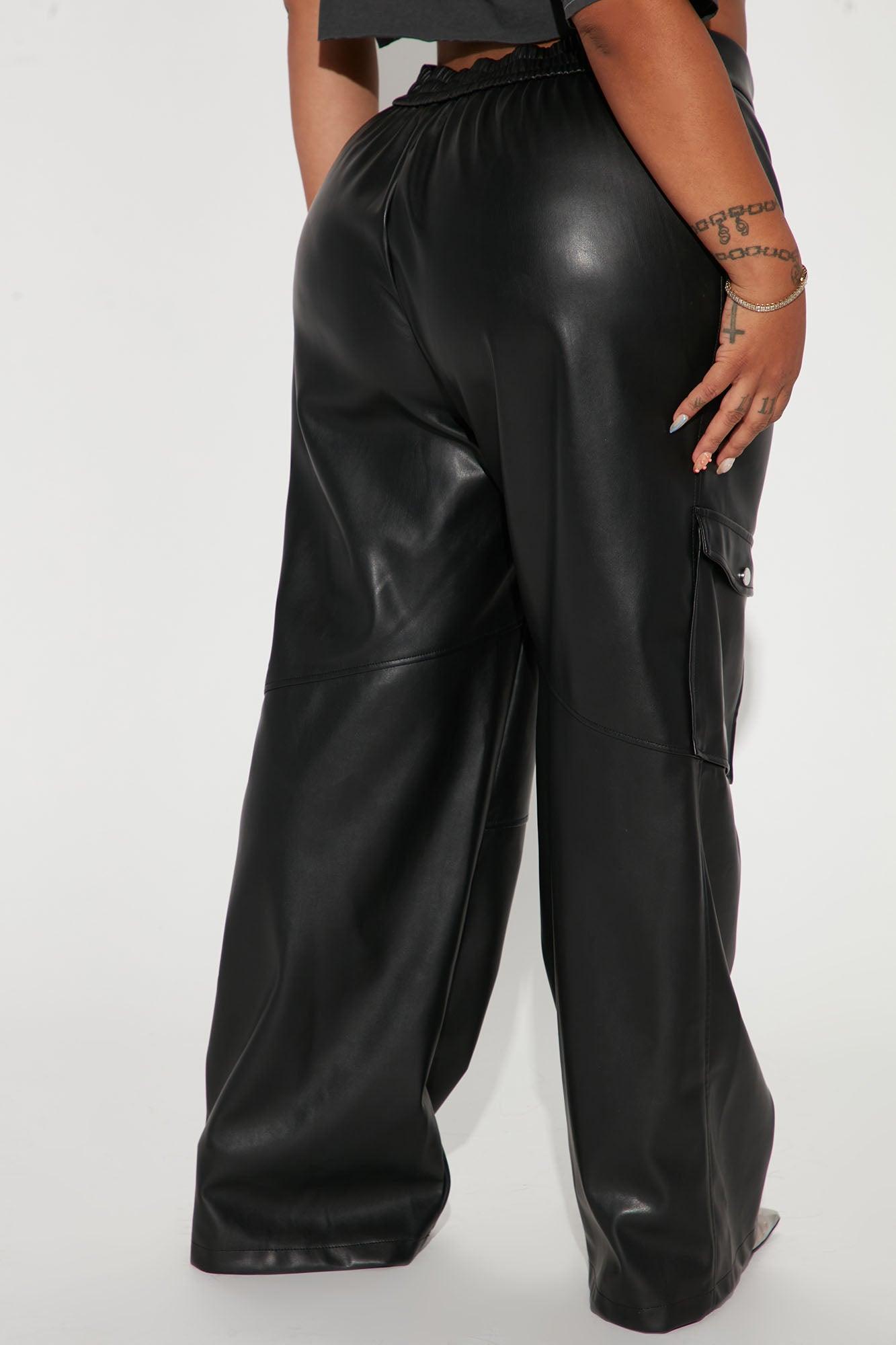 She's So Lucky Faux Leather Cargo Pant - Black Product Image