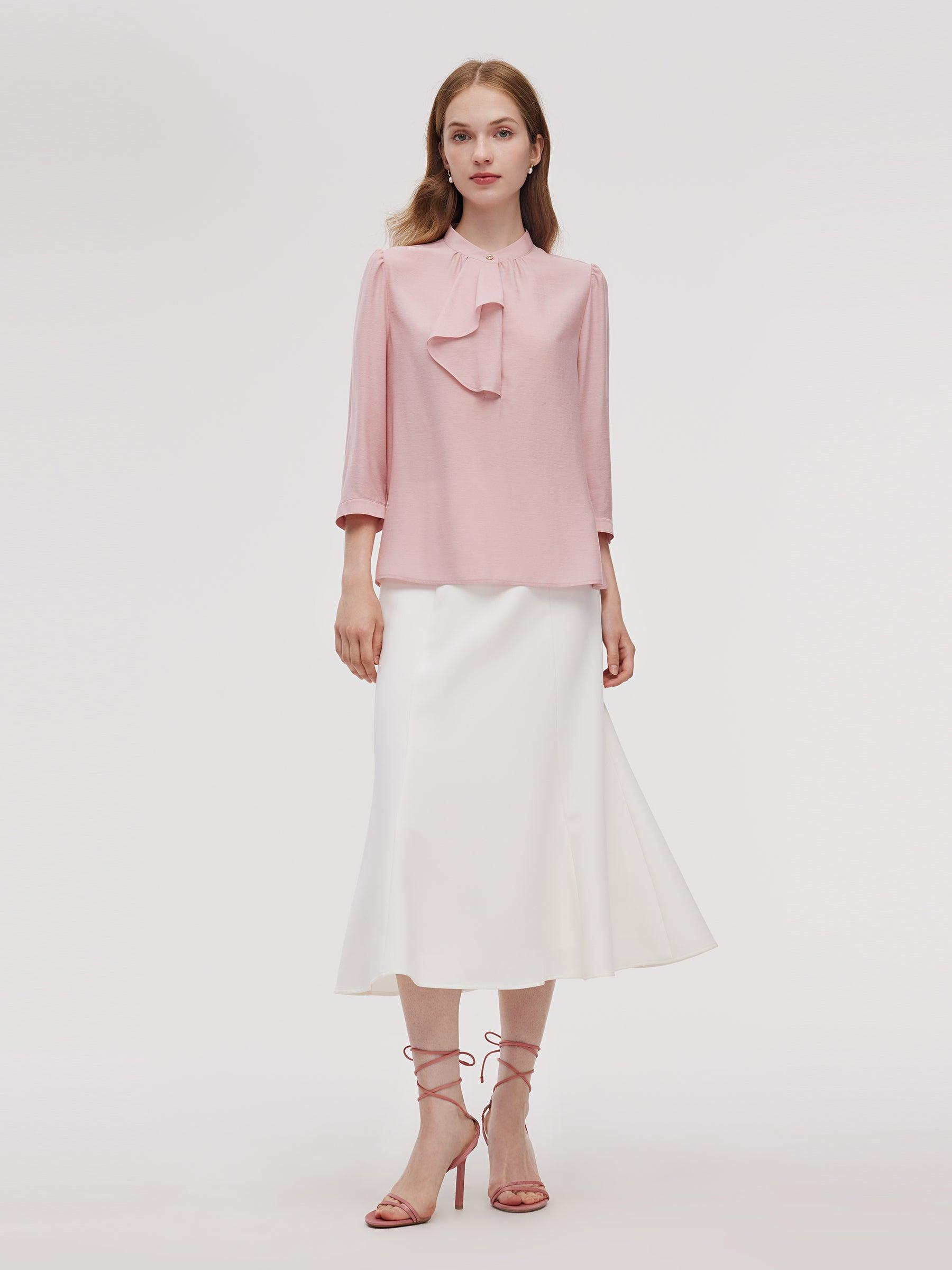 Acetate Blend Ruffle Blouse And Mermaid Skirt Two-Piece Set Product Image