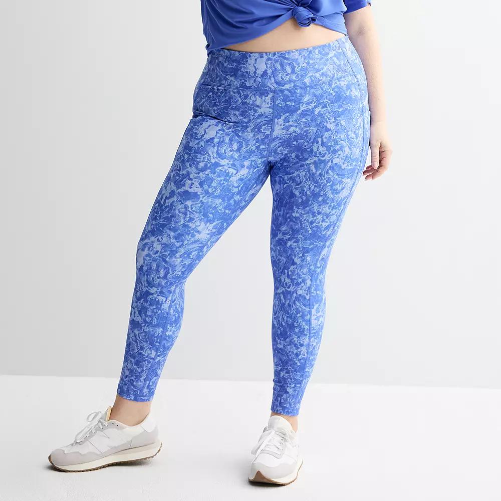 Plus Size Tek Gear® Ultrastretch High-Waisted Side Pocket 7/8 Leggings, Women's, Size: 3XL, Medium Blue Paint Product Image