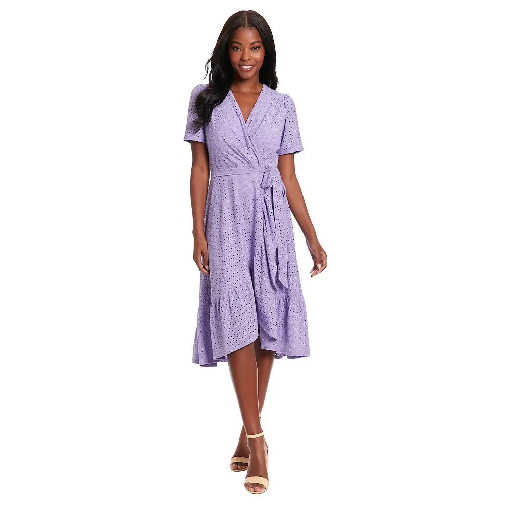 Women's London Times Eyelet Ruffled Wrap Dress,  Product Image