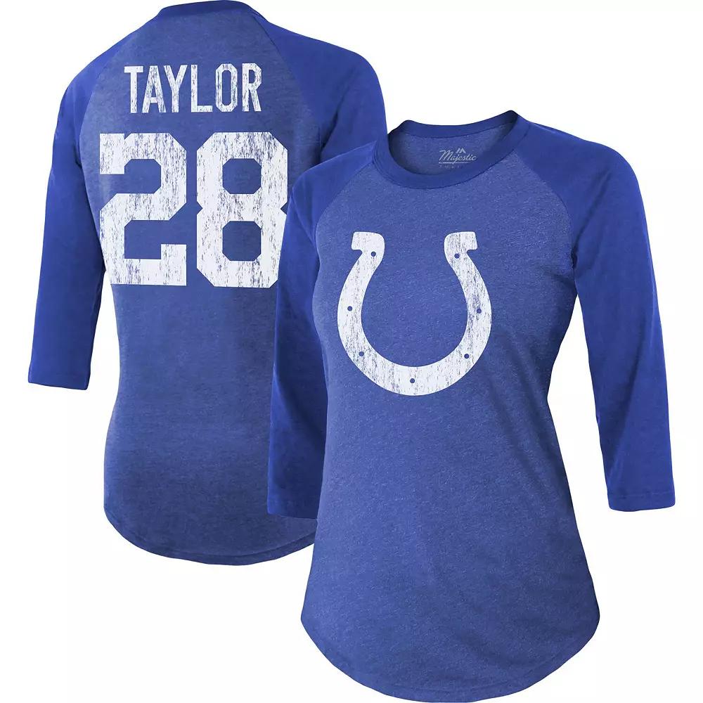 Women's Majestic Threads Jonathan Taylor Royal Indianapolis Colts Player Name & Number Raglan Tri-Blend 3/4-Sleeve T-Shirt, Size: Medium, Blue Product Image