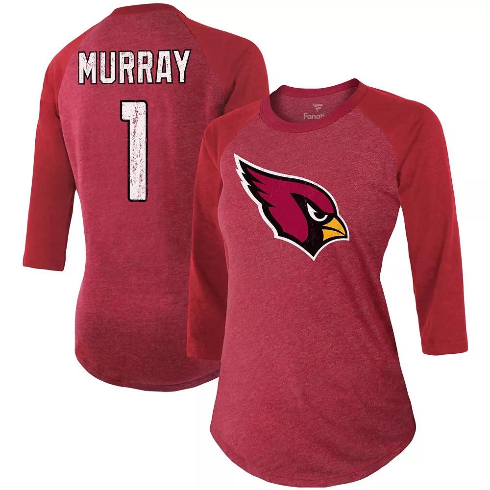 Women's Fanatics Branded Kyler Murray Cardinal Arizona Cardinals Team Player Name & Number Tri-Blend Raglan 3/4-Sleeve T-Shirt, Size: Small, Red Product Image