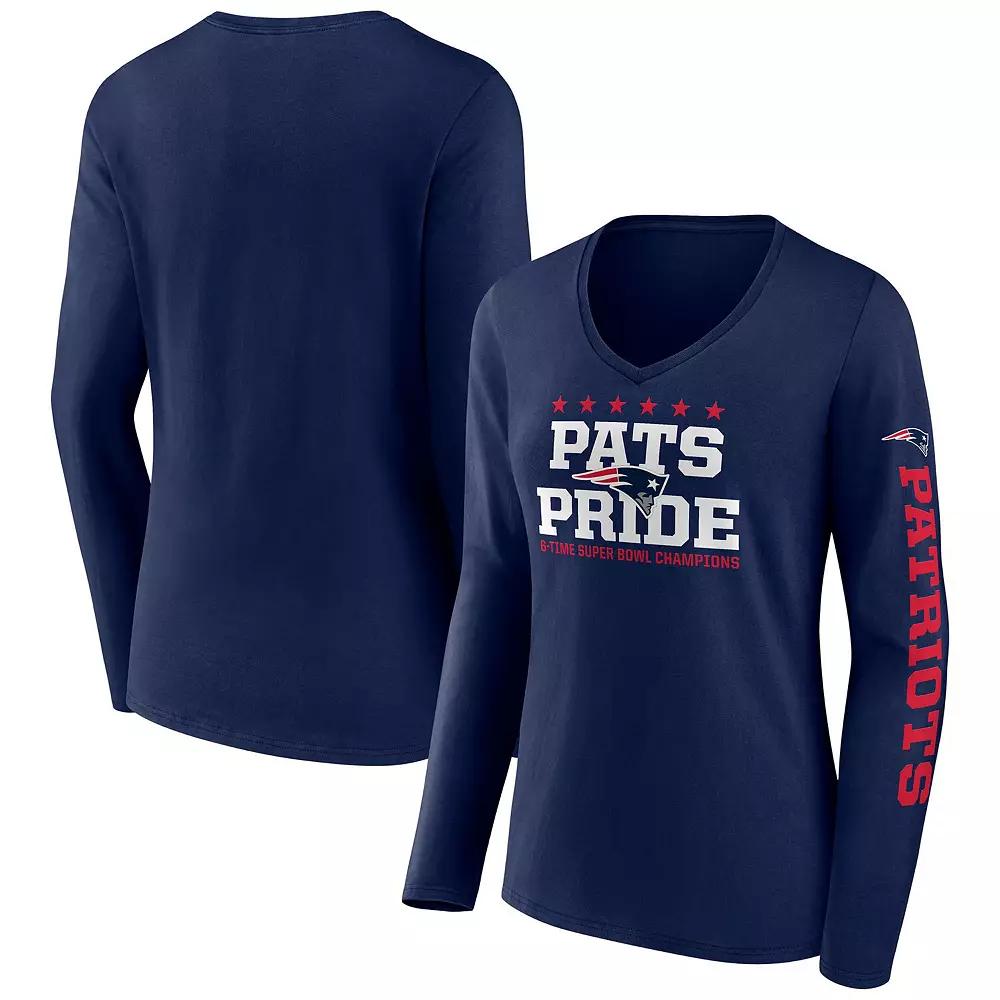 Women's Fanatics Branded Navy New England Patriots Hometown Sweep Long Sleeve V-Neck T-Shirt,  Product Image