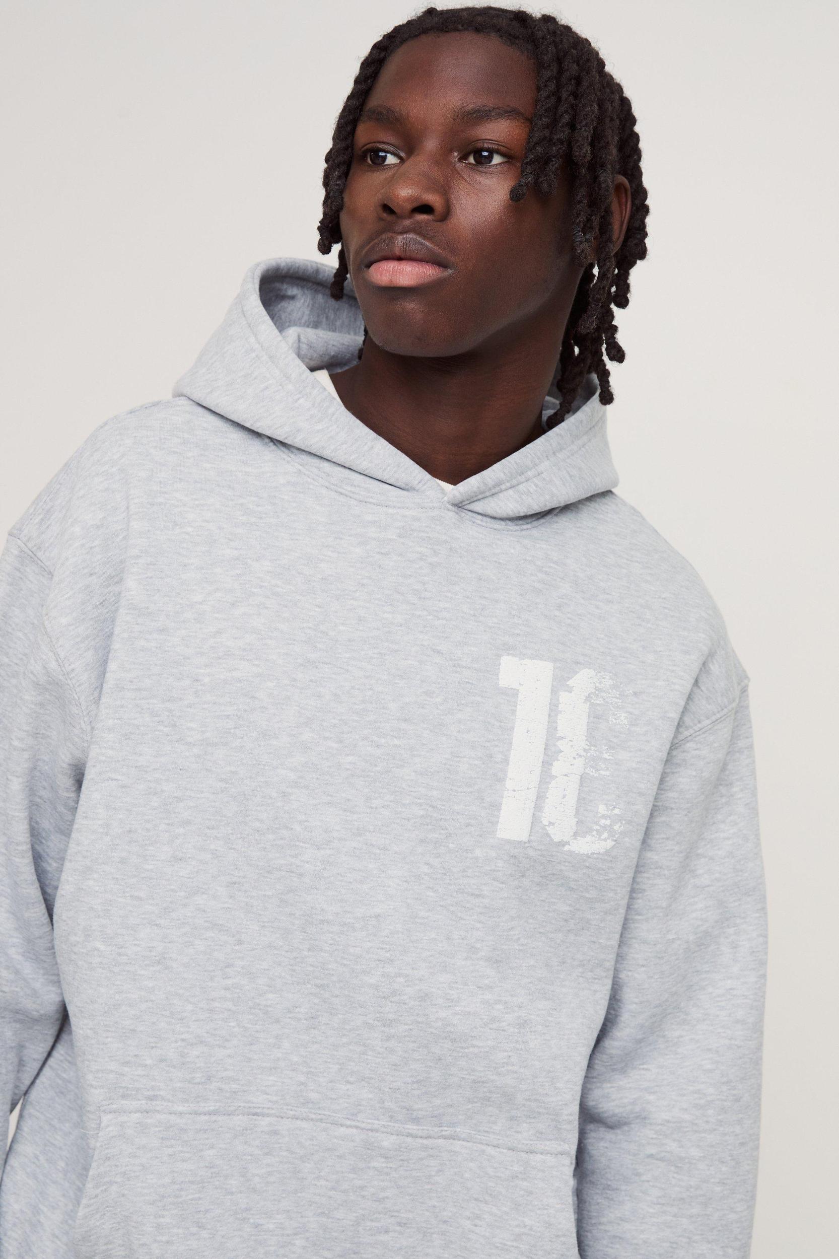Oversized Puff Print 13 Varsity Graphic Hoodie | boohooMAN USA Product Image