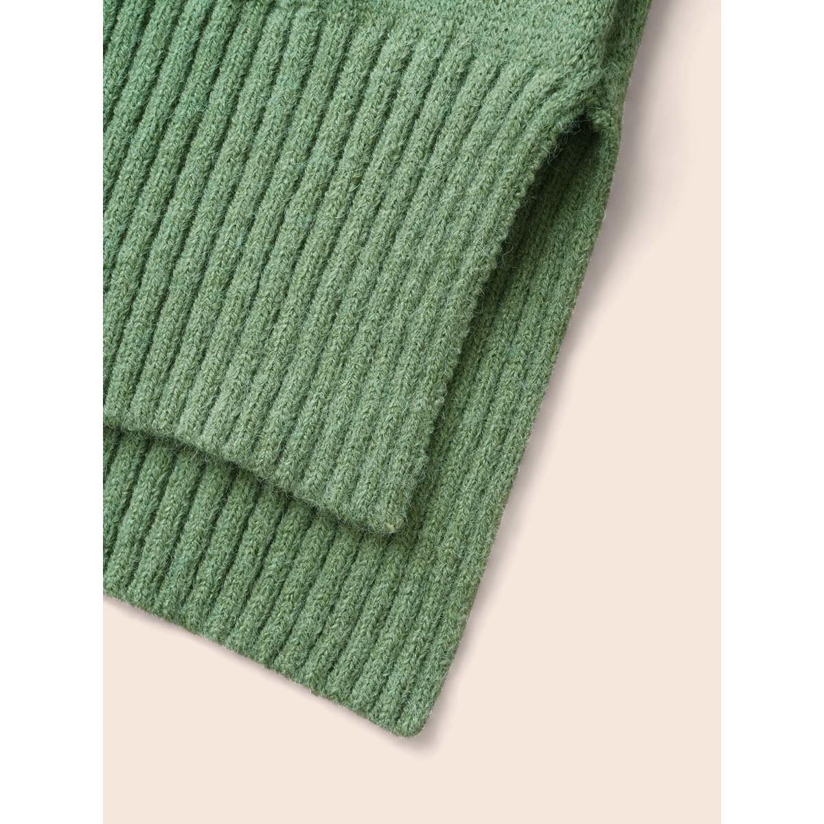 Plus Size Cable Knit Drop Shoulder Slit Hem Pullover LightGreen Women Casual Long Sleeve V-neck Everyday Pullovers BloomChic 10/M Product Image