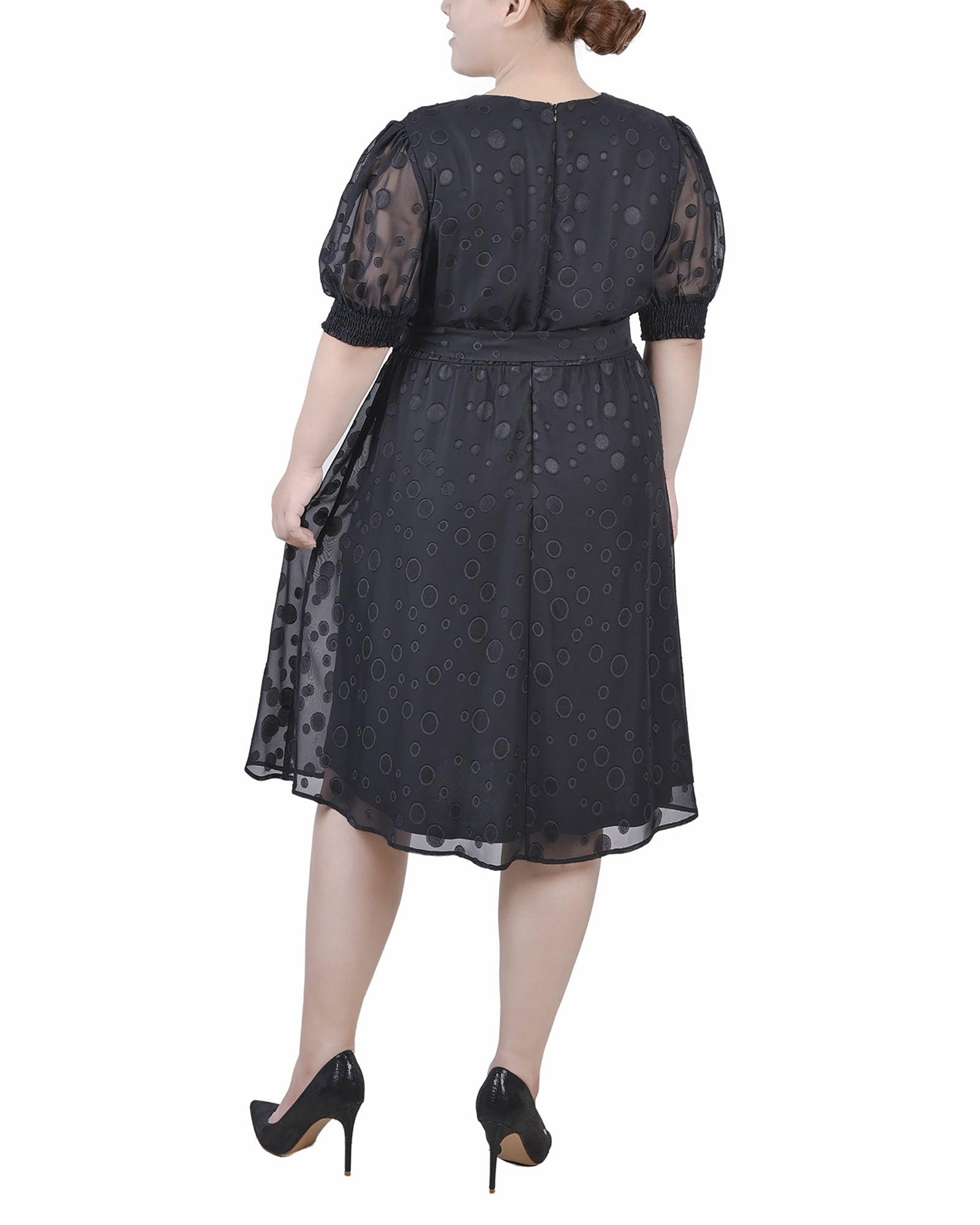 Black Elbow Sleeve Swiss Dot Dress - Plus Product Image