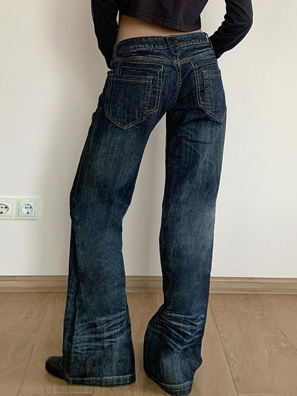 Vintage Pleated Washed Loose Flare Jeans Product Image