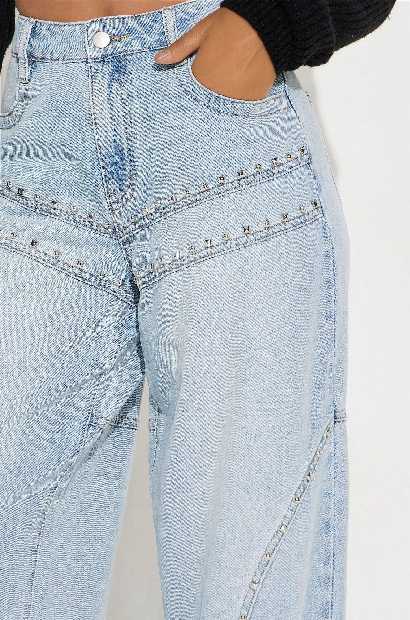 Hits Different Embellished Baggy Jeans - Light Wash Product Image