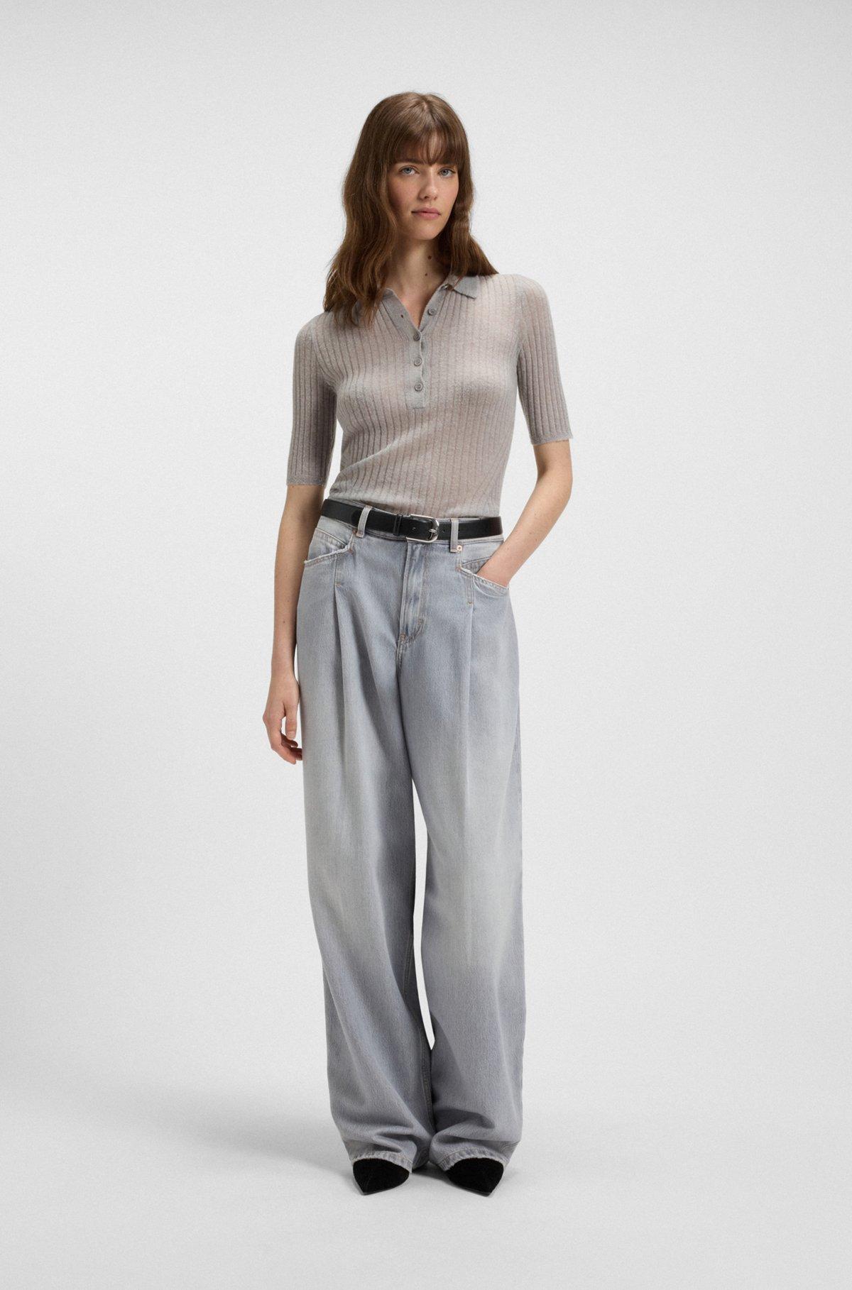 Ribbed knit polo in wool Product Image