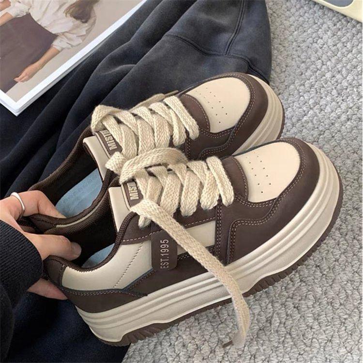 Two Tone Lettering Platform Sneakers Product Image